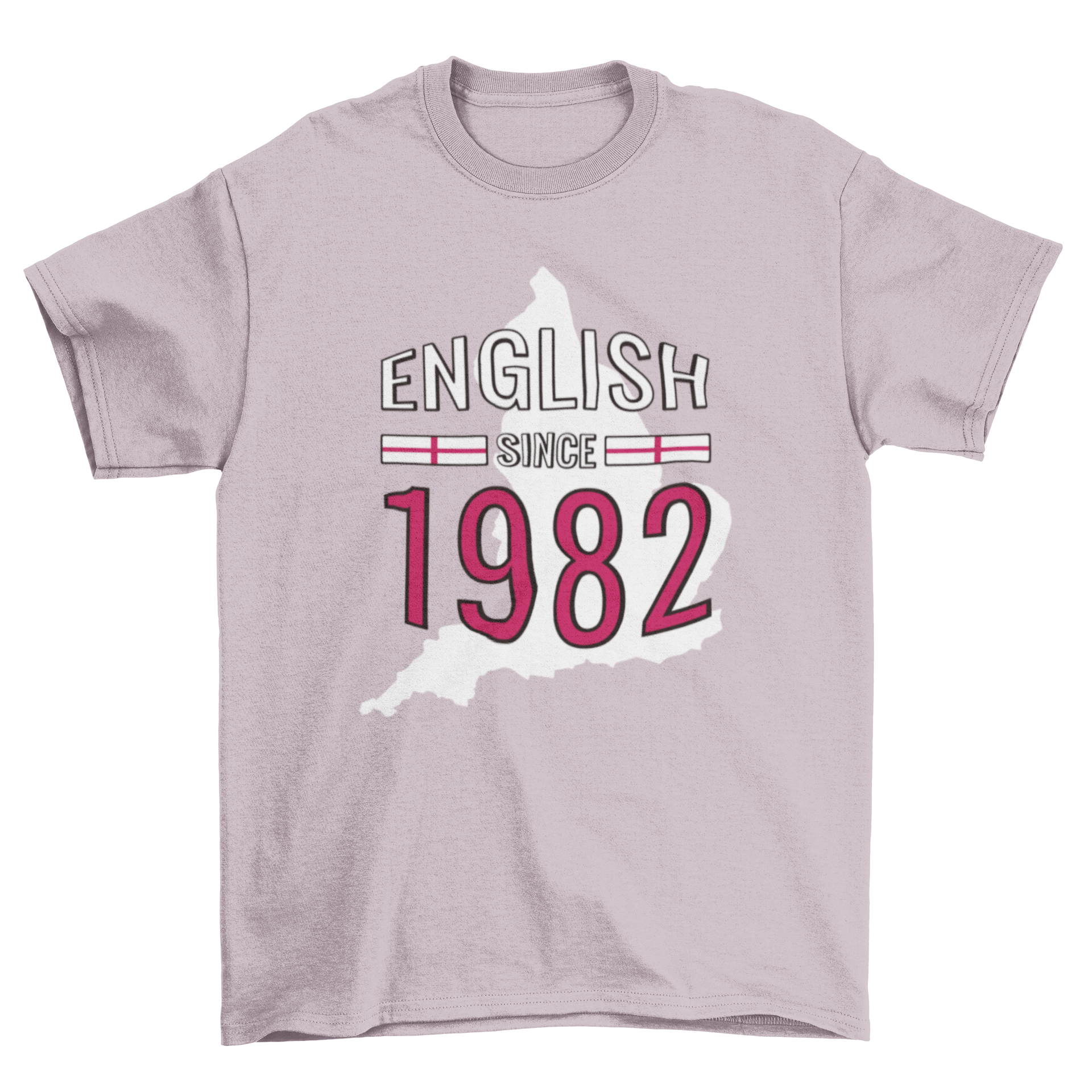 A stylish t-shirt featuring the quote 'English since 1982' in bold lettering, perfect for English enthusiasts.