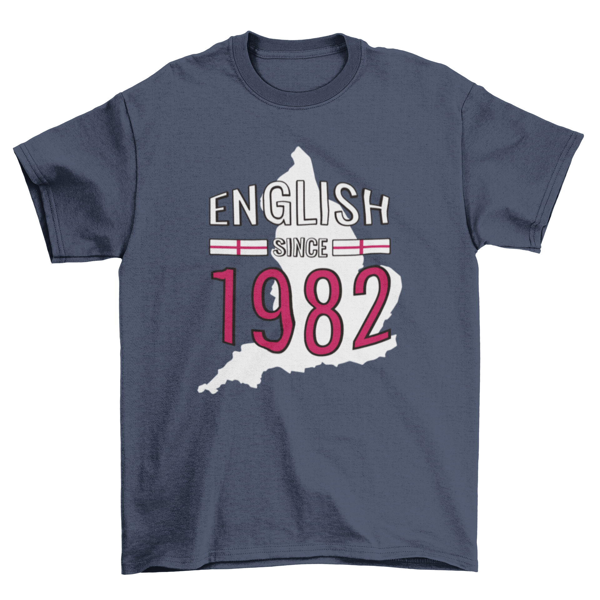 A stylish t-shirt featuring the quote 'English since 1982' in bold lettering, perfect for English enthusiasts.