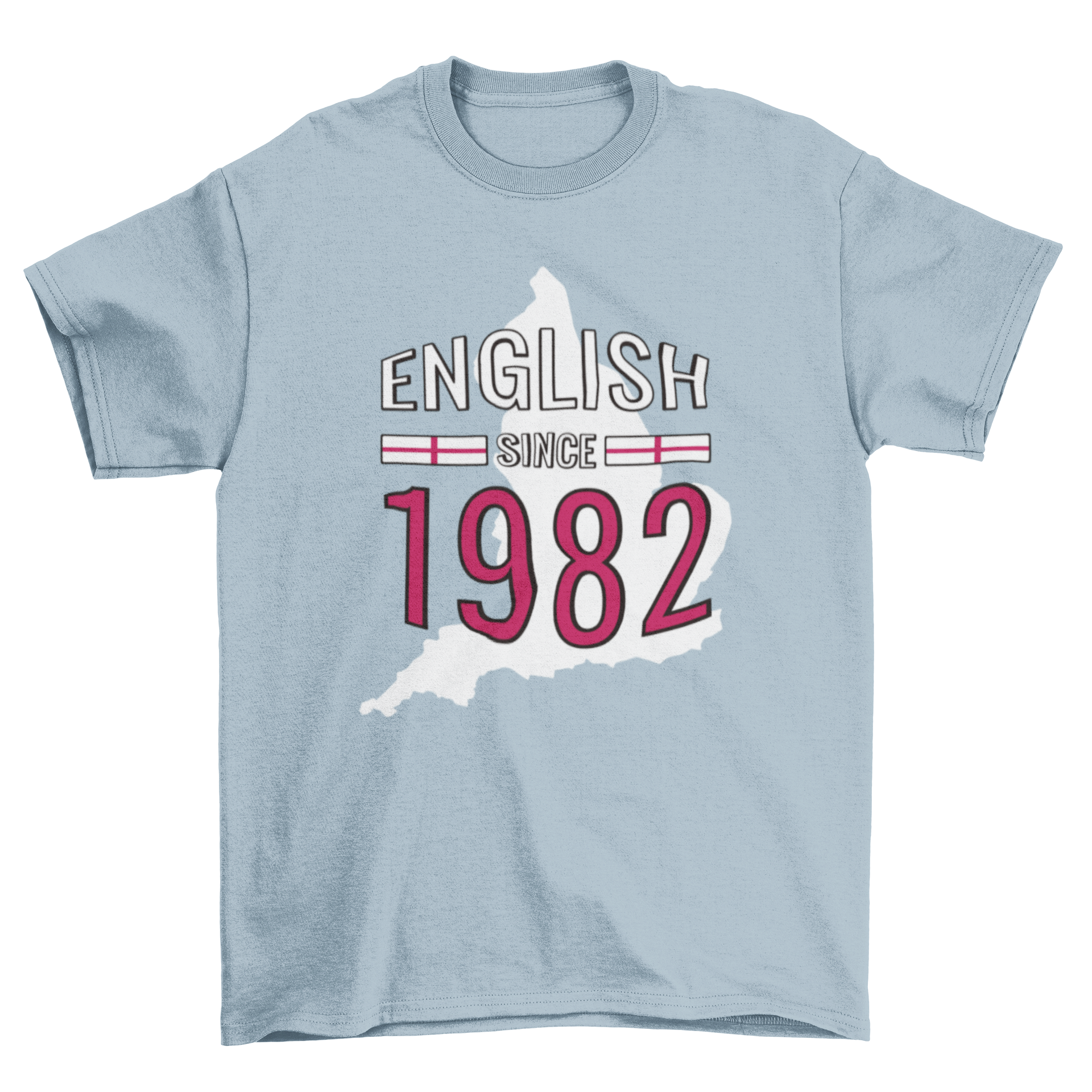 A stylish t-shirt featuring the quote 'English since 1982' in bold lettering, perfect for English enthusiasts.