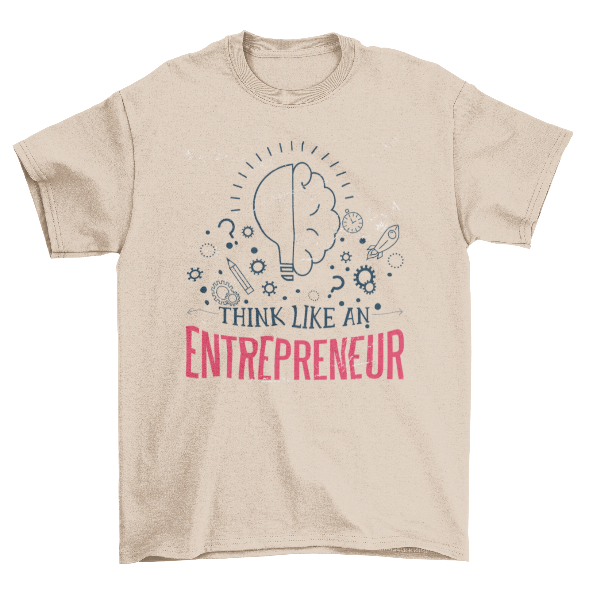 Entrepreneur Quote T-shirt featuring machine and thinking elements with the quote 'Think Like an Entrepreneur'.