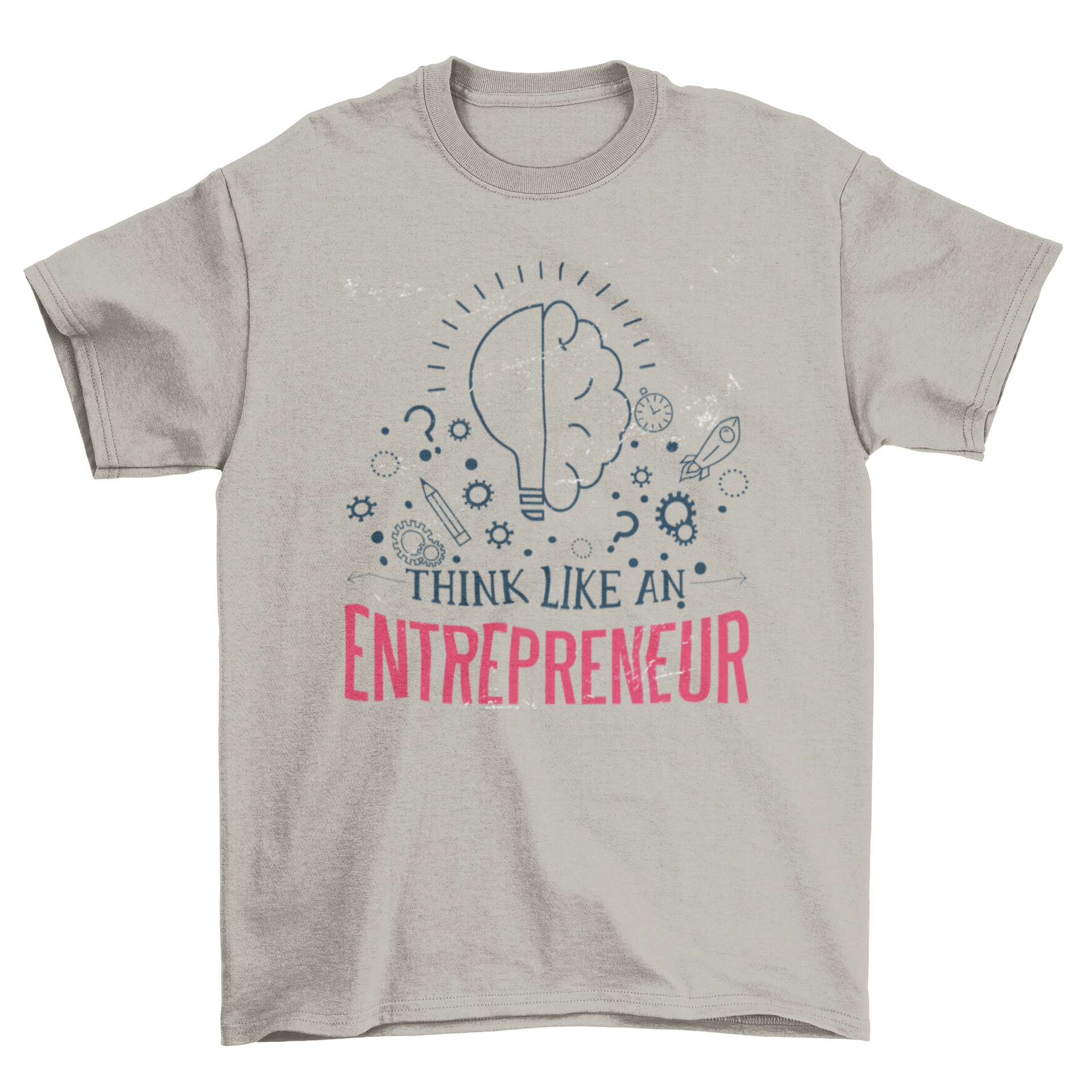 Entrepreneur Quote T-shirt featuring machine and thinking elements with the quote 'Think Like an Entrepreneur'.