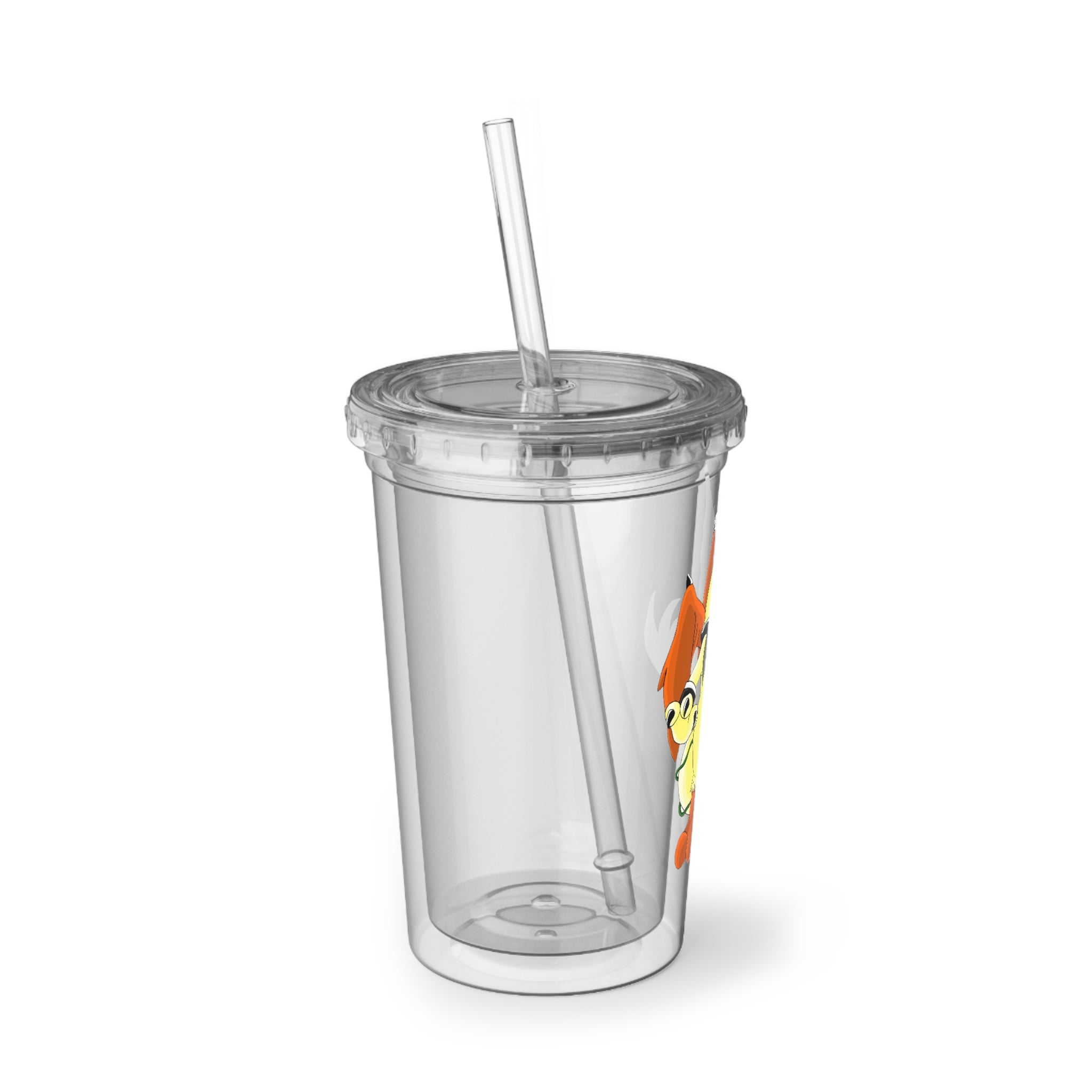 Ephanight Suave Acrylic Cup in stainless steel with a black plastic screw-on cap and a straw, showcasing a sleek and modern design.