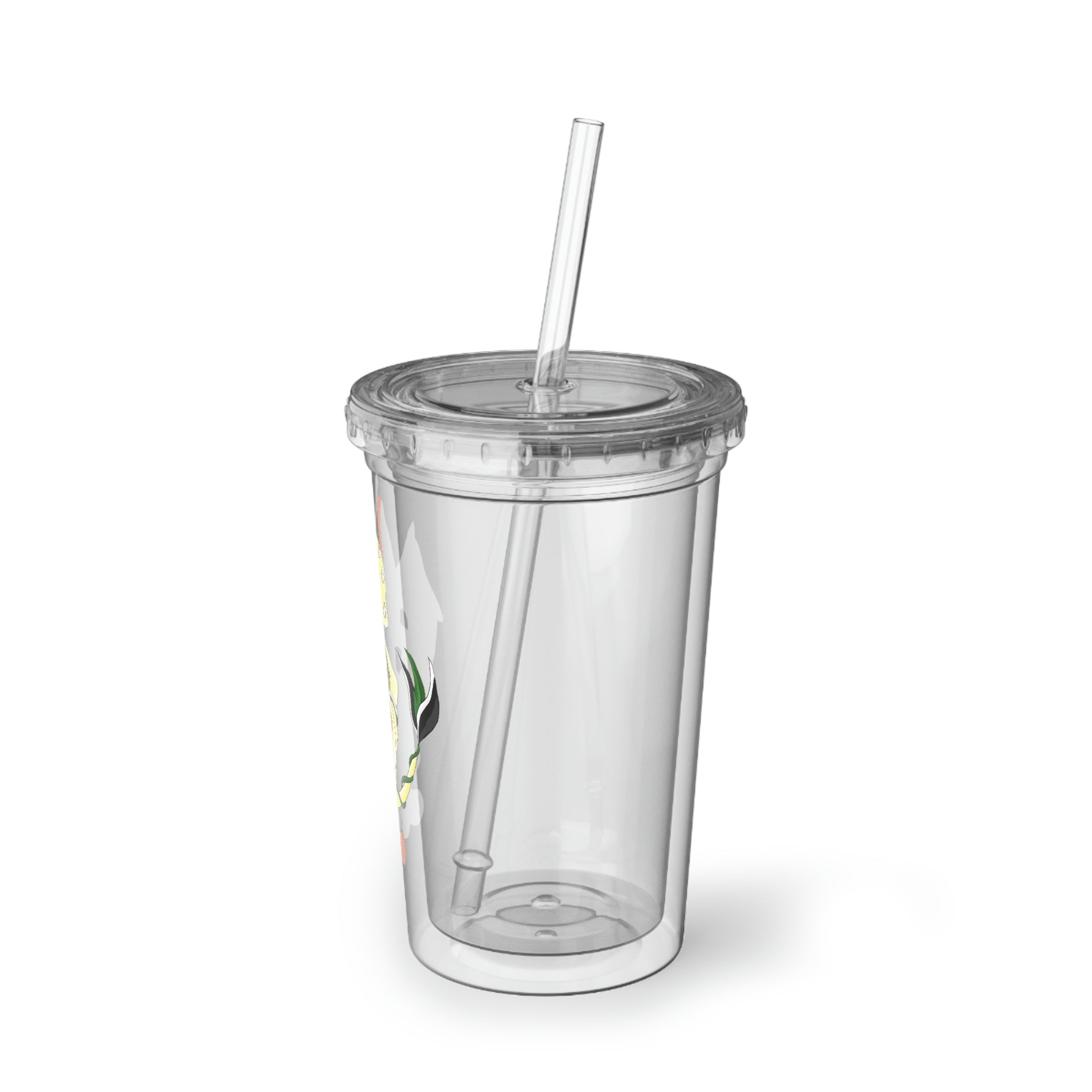 Ephanight Suave Acrylic Cup in stainless steel with a black plastic screw-on cap and a straw, showcasing a sleek and modern design.