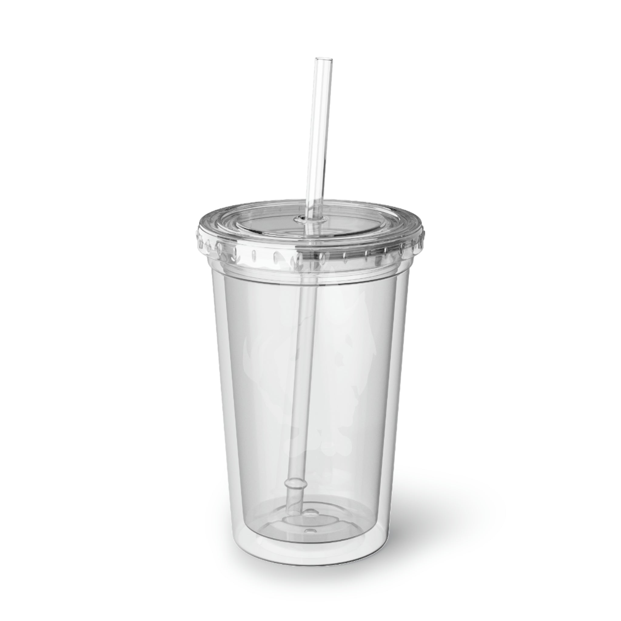 Ephanight Suave Acrylic Cup in stainless steel with a black plastic screw-on cap and a straw, showcasing a sleek and modern design.