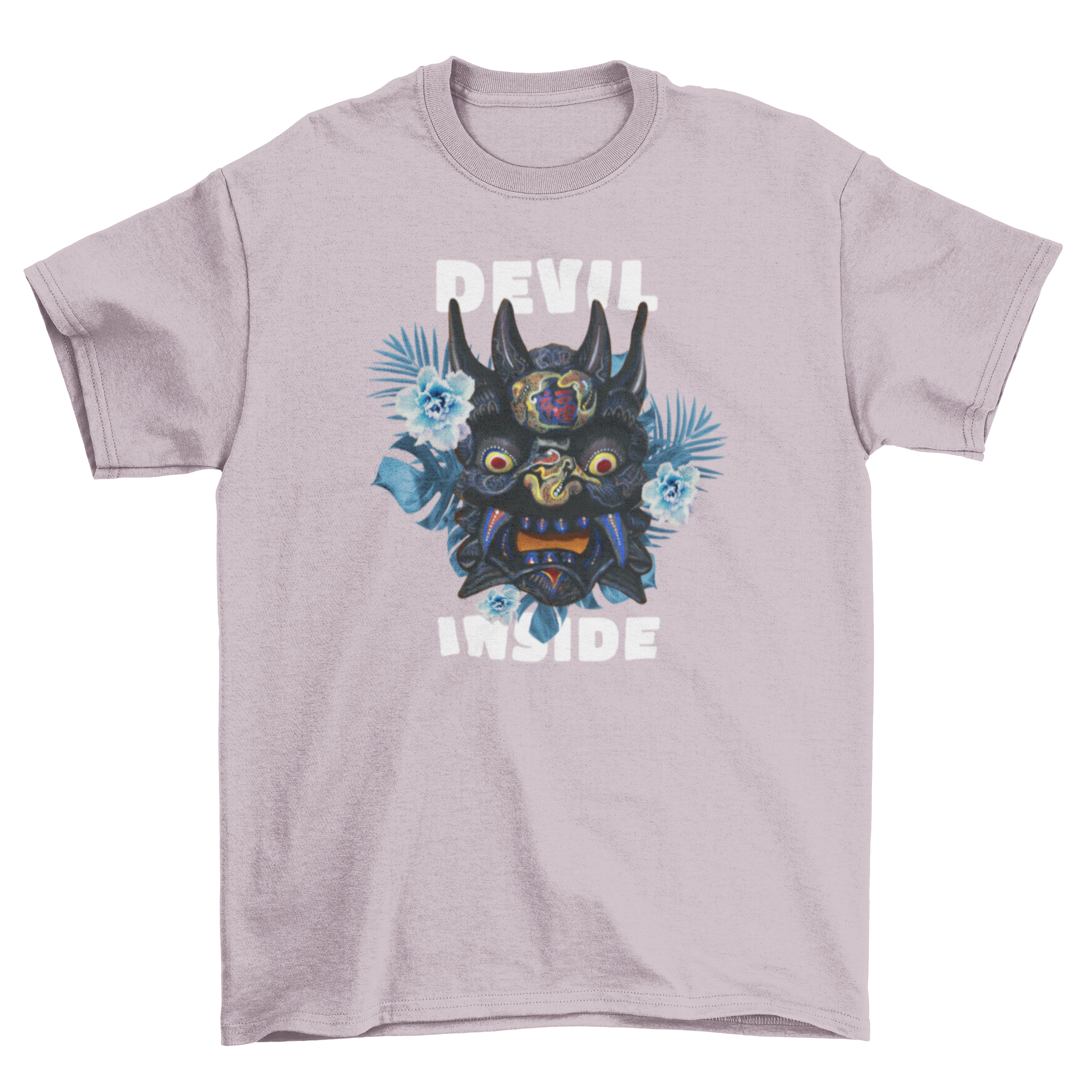 Epic Floral Monster t-shirt featuring a monster mask surrounded by colorful flowers and the quote 'Devil inside'.