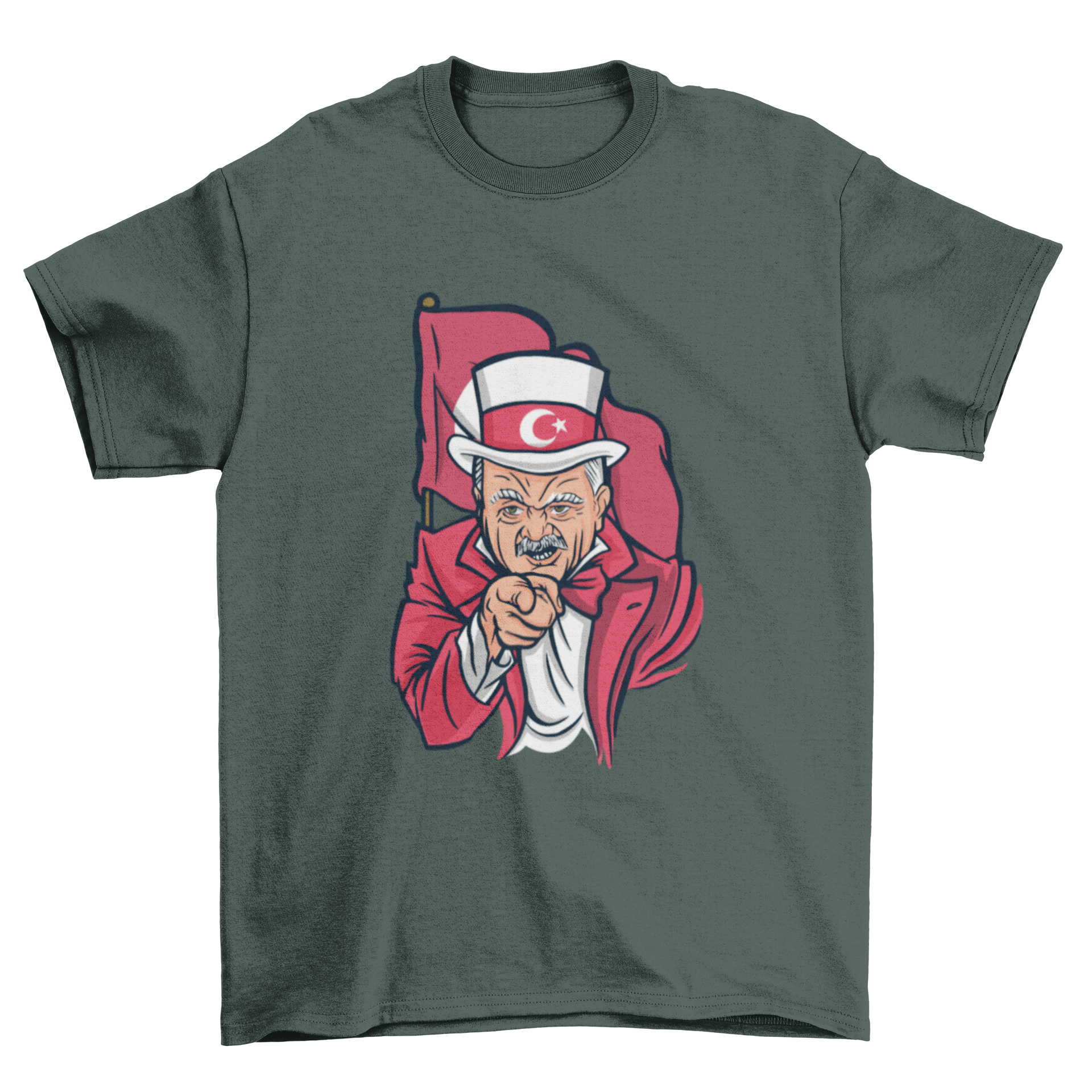 Erdogan Parody T-shirt featuring a humorous design of President Recep Erdogan styled like Uncle Sam.