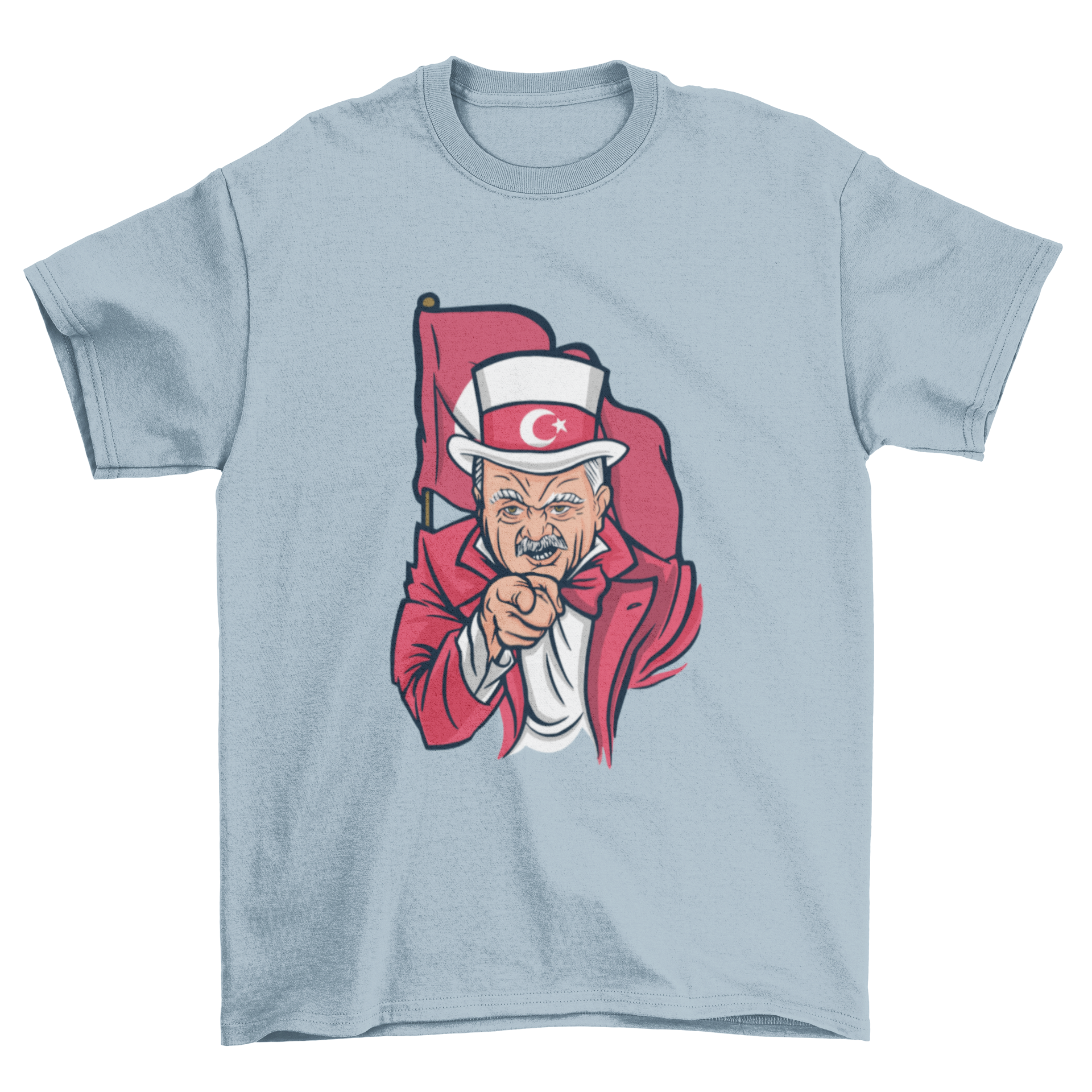 Erdogan Parody T-shirt featuring a humorous design of President Recep Erdogan styled like Uncle Sam.