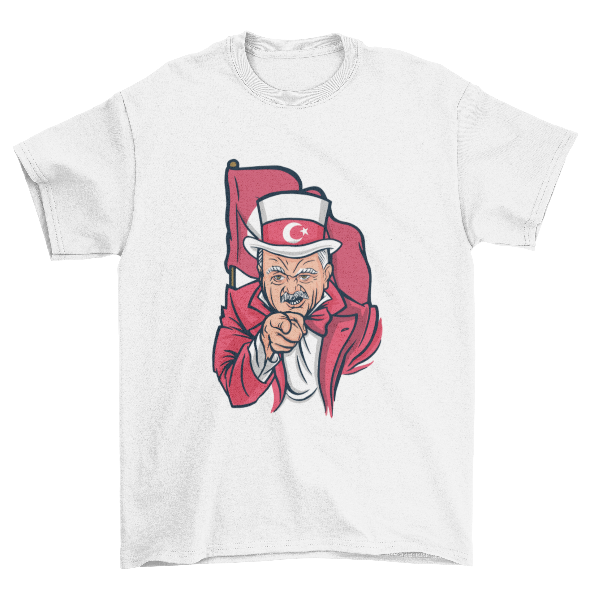 Erdogan Parody T-shirt featuring a humorous design of President Recep Erdogan styled like Uncle Sam.