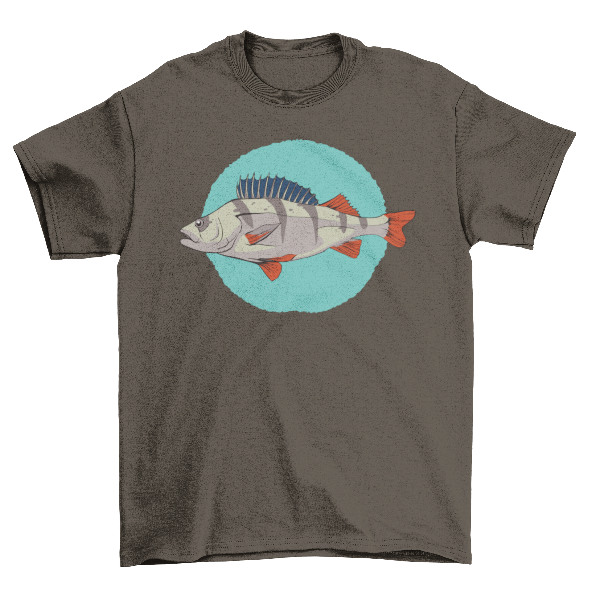 A stylish T-shirt featuring a detailed illustration of a European perch fish, perfect for fishing enthusiasts.