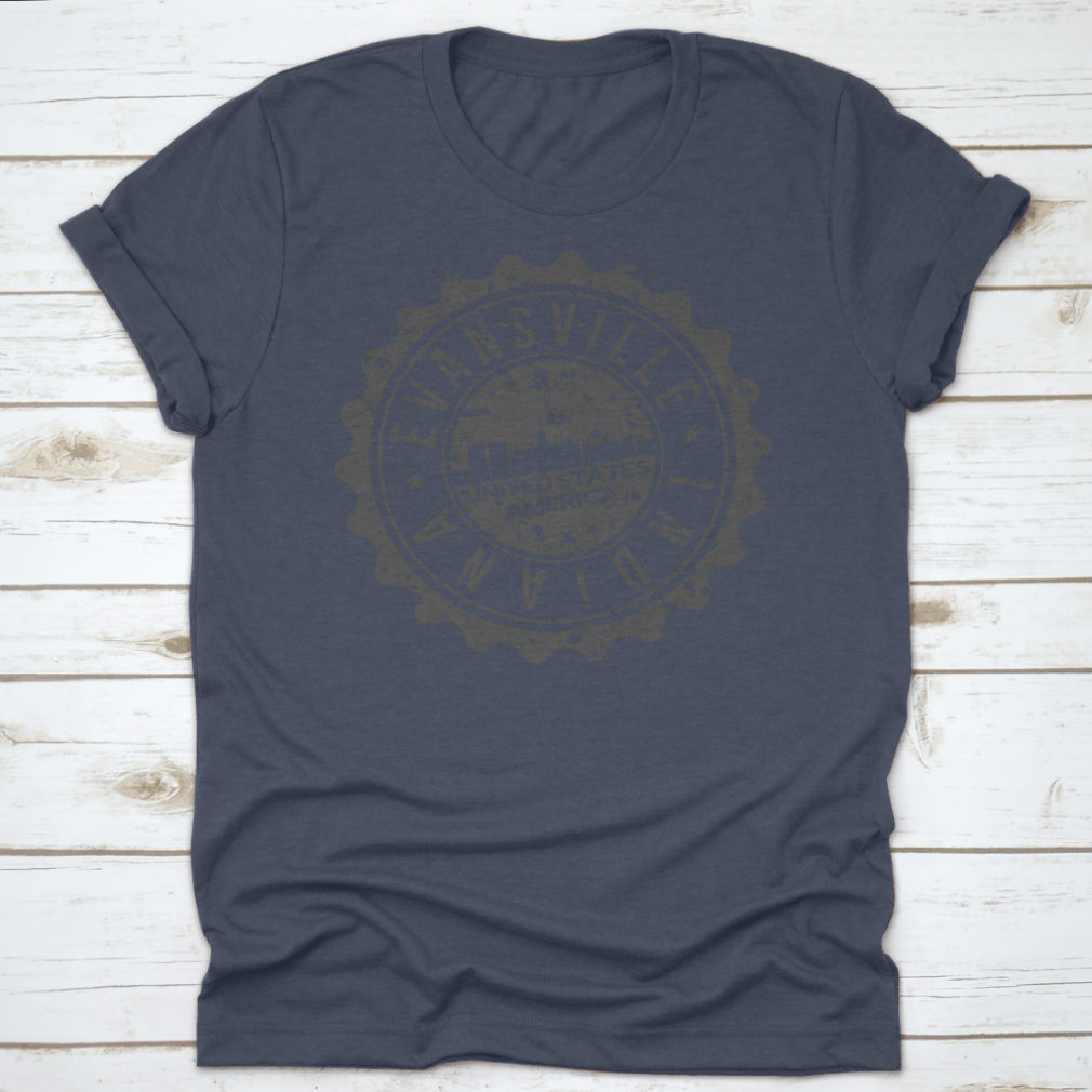 Evansville Indiana City Skyline Silhouette design on a classic fit shirt, showcasing the iconic skyline in a stylish and comfortable way.