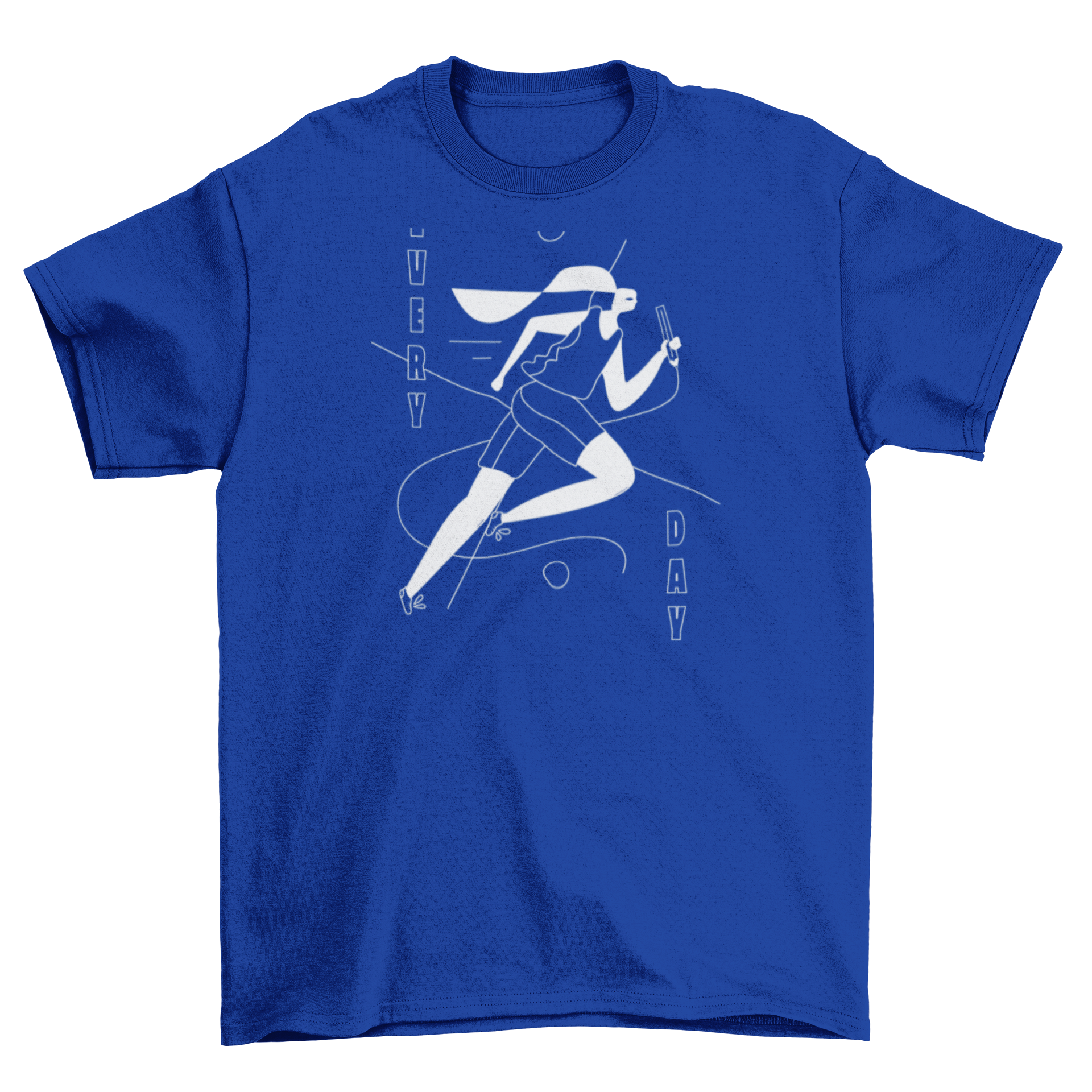 Everyday runner t-shirt featuring an abstract illustration of a woman running with the quote 'Every day'.