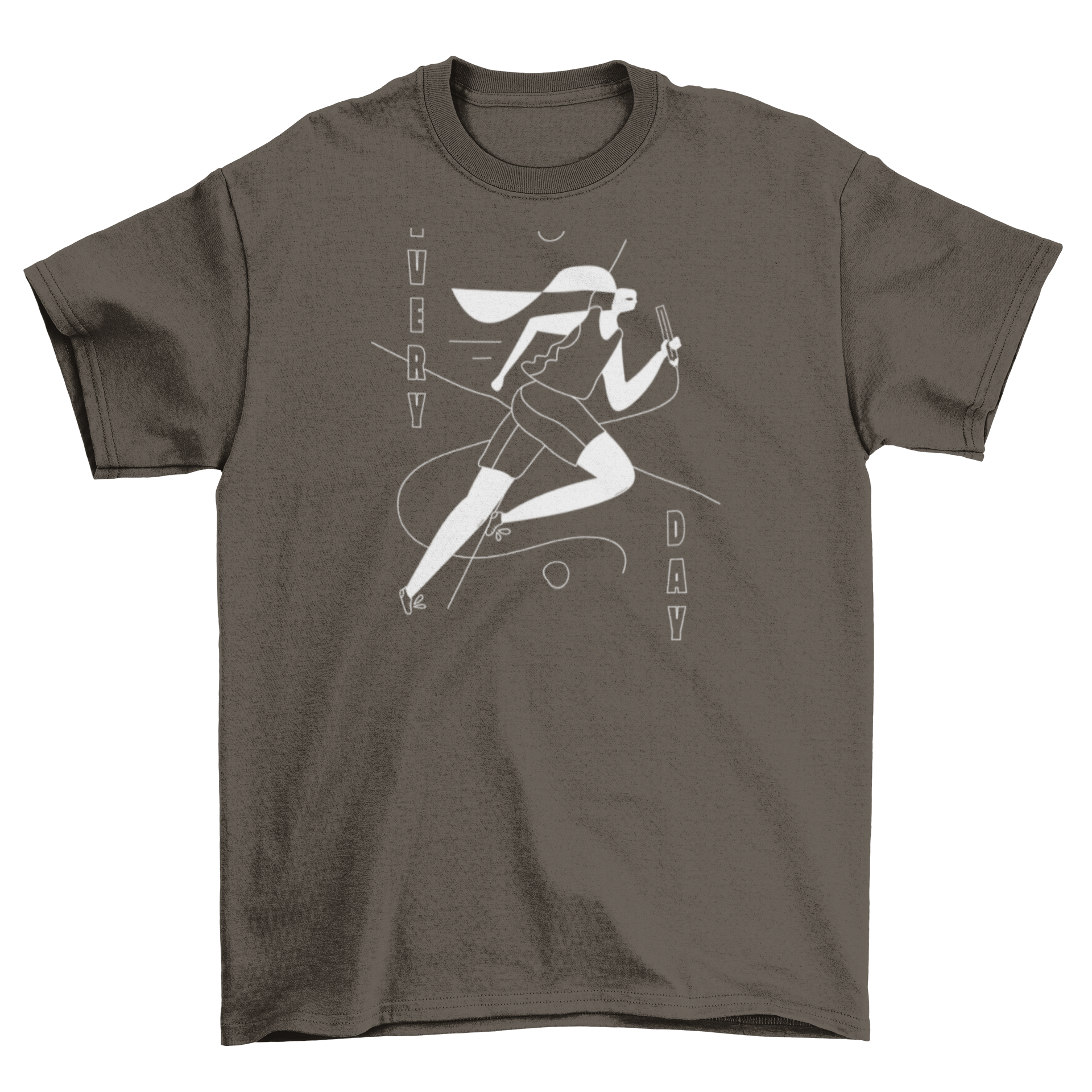 Everyday runner t-shirt featuring an abstract illustration of a woman running with the quote 'Every day'.