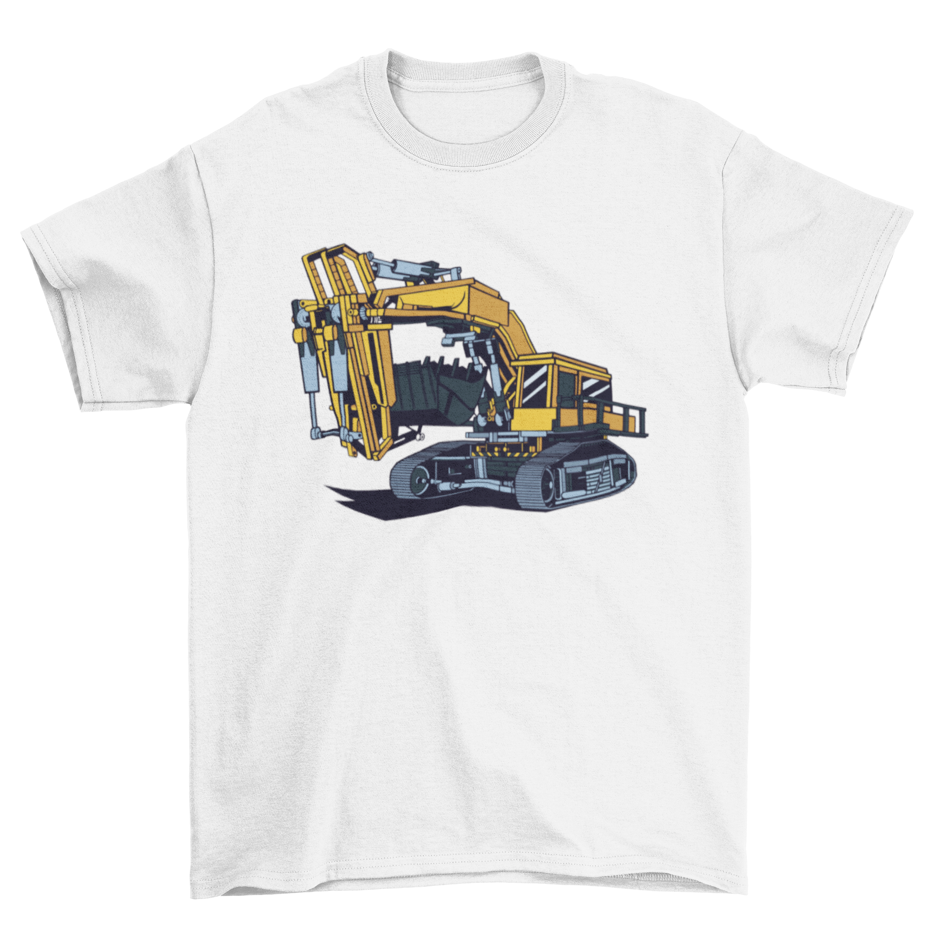 Excavator Machinery T-shirt design featuring a detailed excavator graphic on a comfortable fabric.