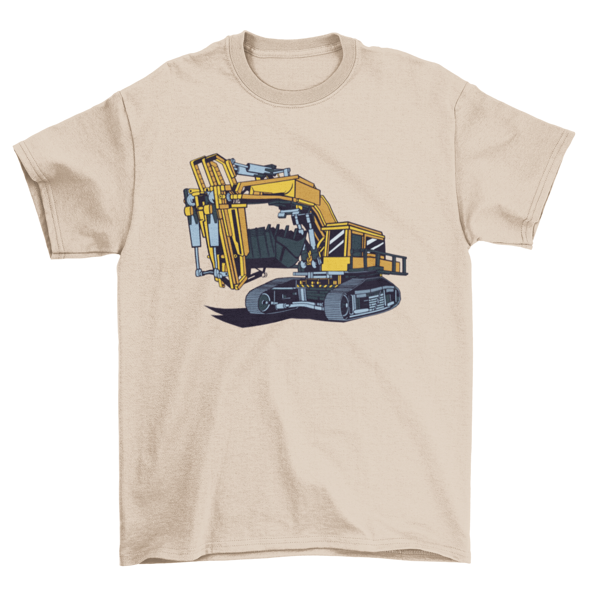 Excavator Machinery T-shirt design featuring a detailed excavator graphic on a comfortable fabric.