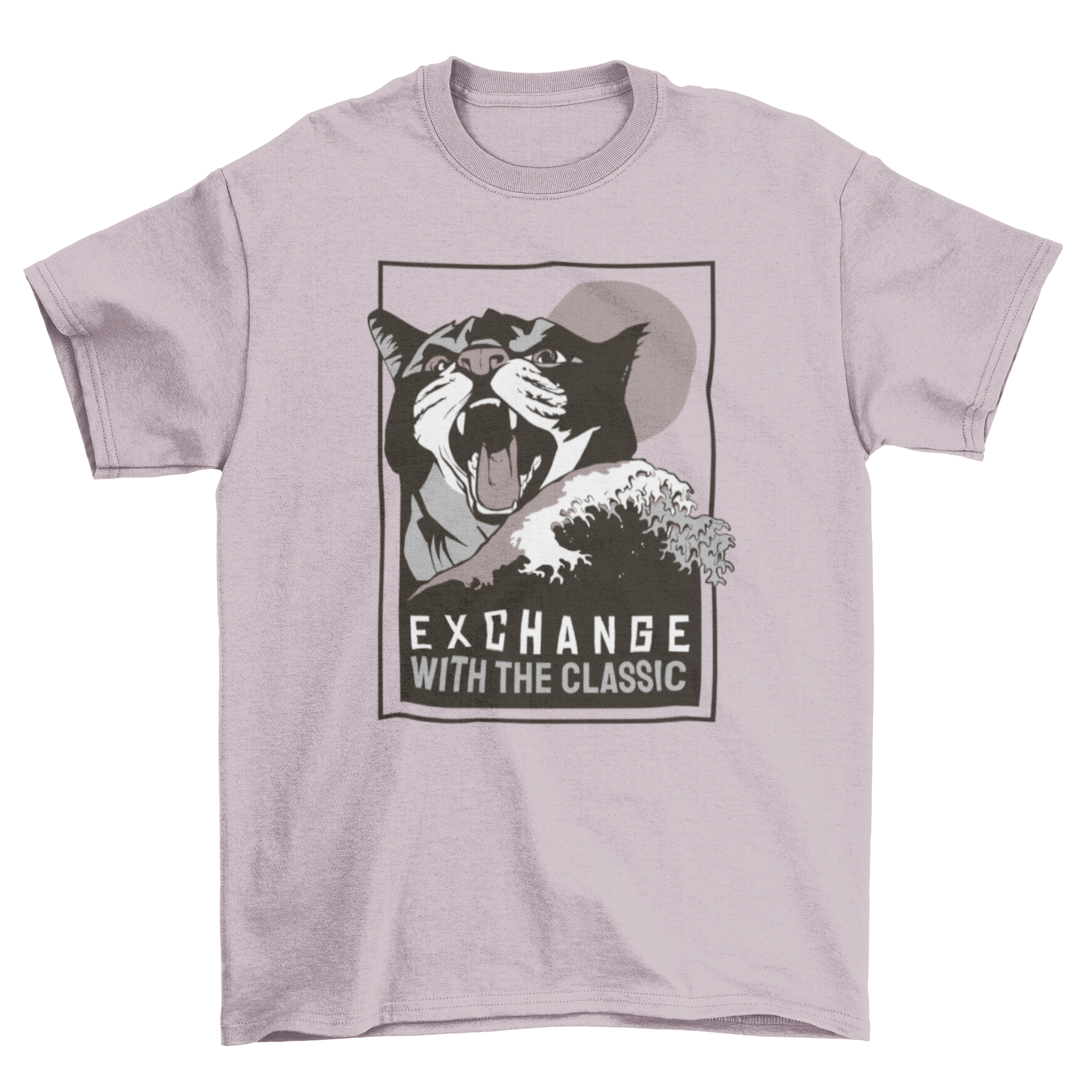 Exchange Classic T-Shirt featuring a playful cat design and the quote 'Exchange with the classic'.