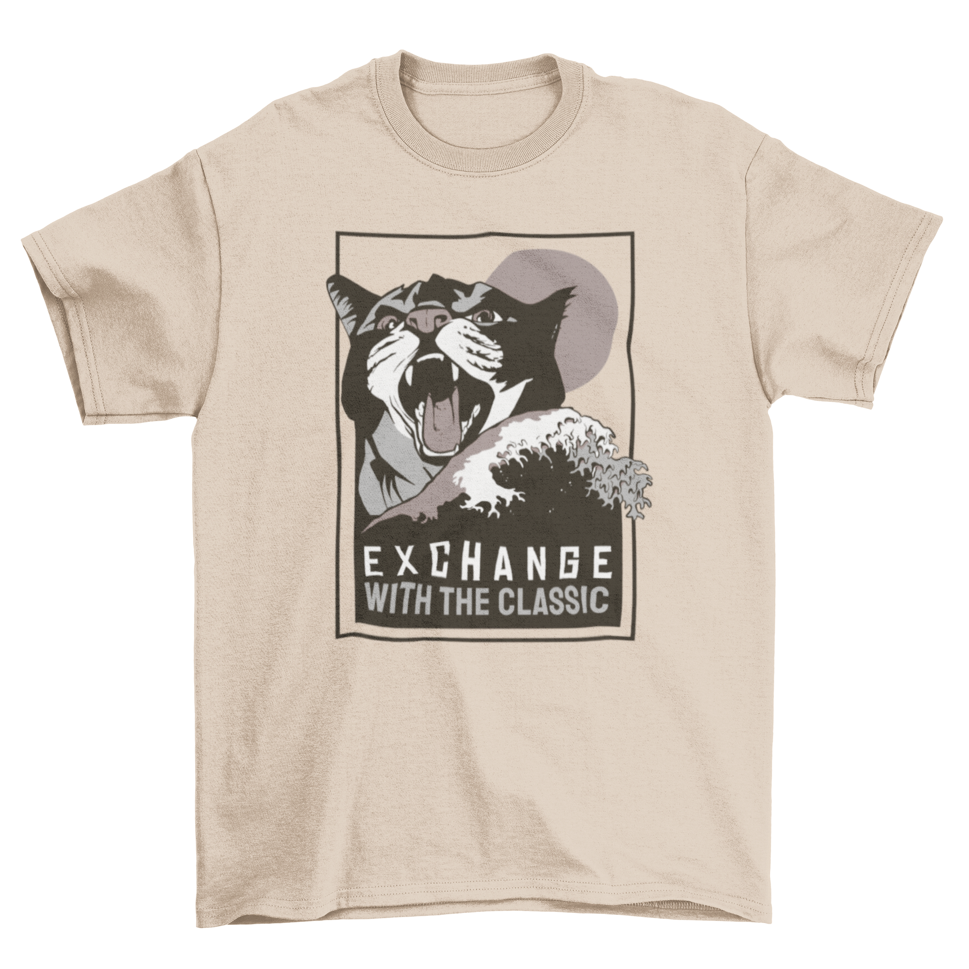 Exchange Classic T-Shirt featuring a playful cat design and the quote 'Exchange with the classic'.