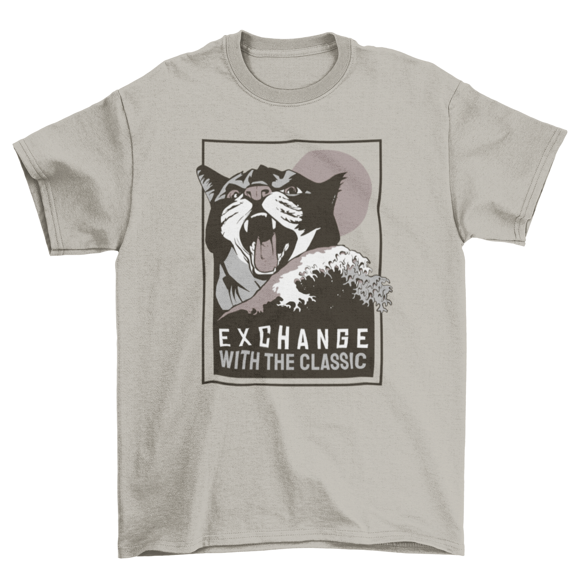 Exchange Classic T-Shirt featuring a playful cat design and the quote 'Exchange with the classic'.