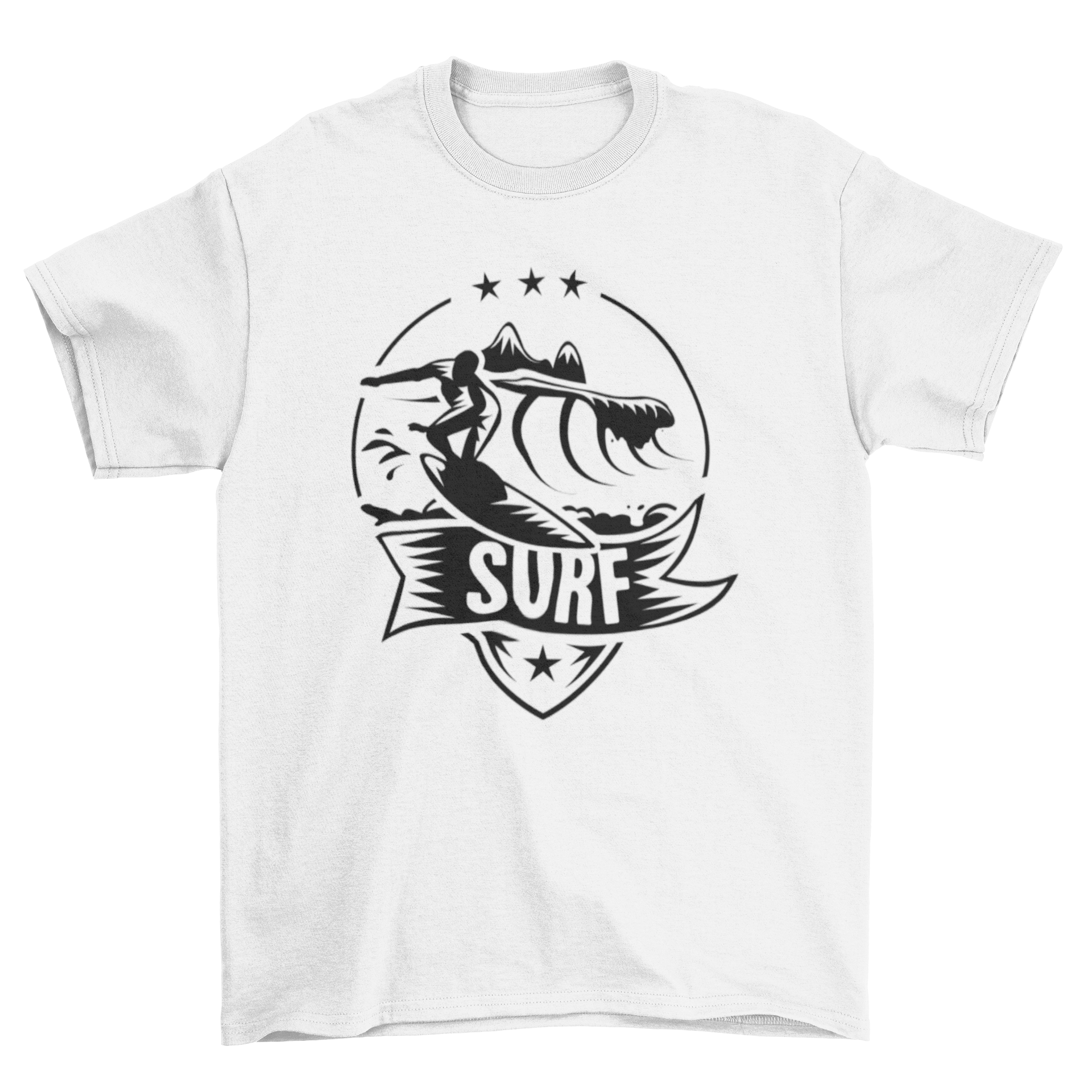 Extreme Surf Surfer Fashion T-shirt featuring a surfer silhouette riding waves, perfect for surf enthusiasts.