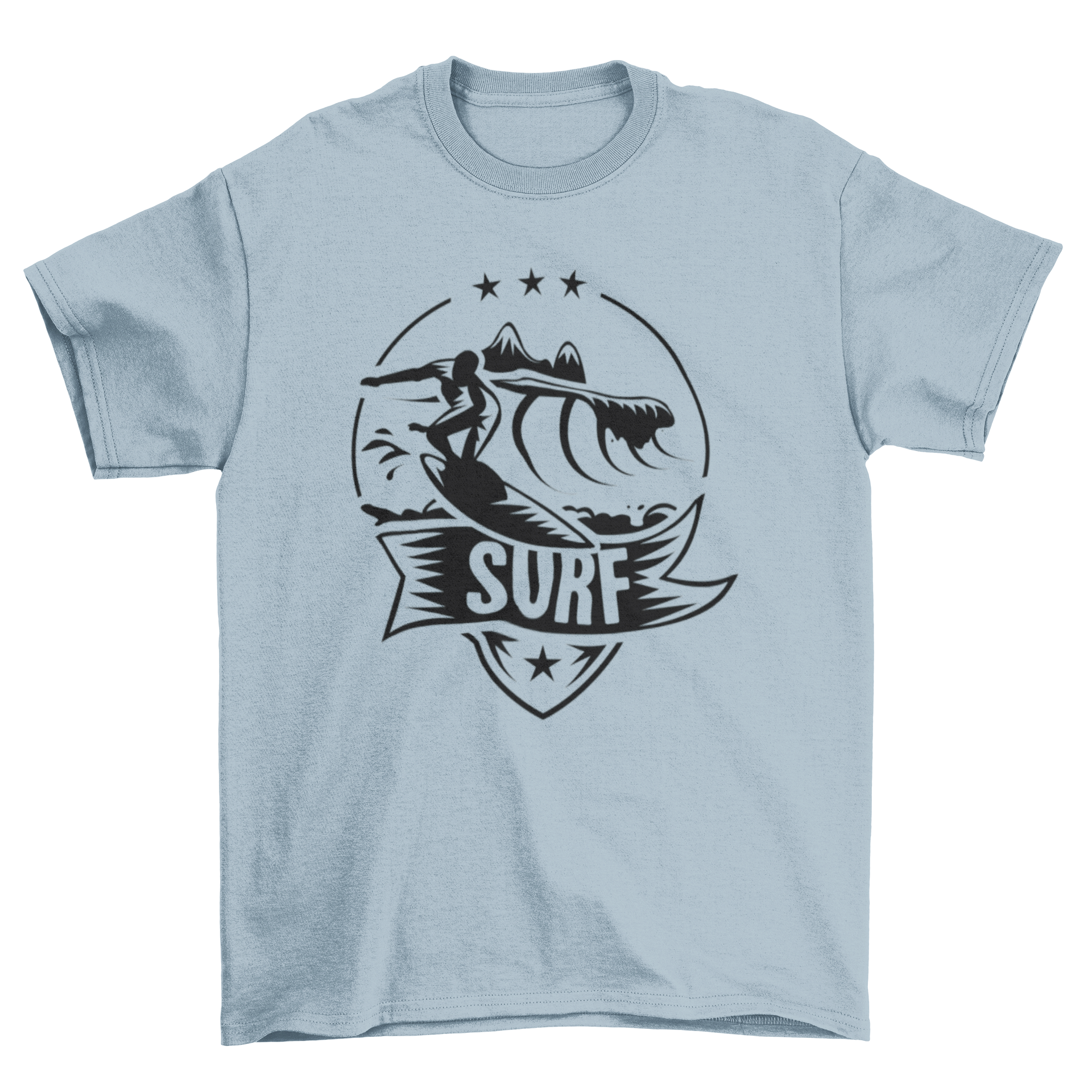 Extreme Surf Surfer Fashion T-shirt featuring a surfer silhouette riding waves, perfect for surf enthusiasts.