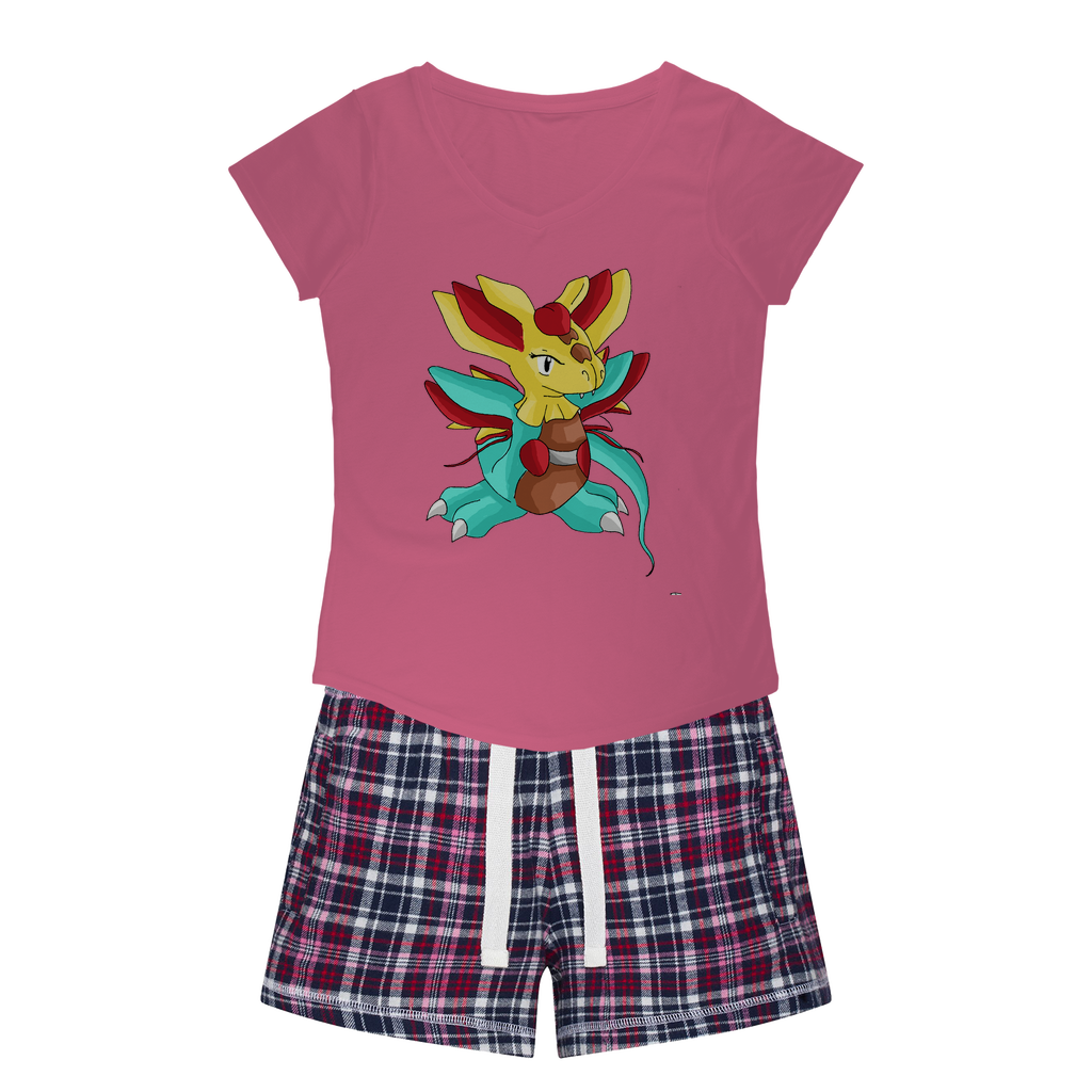 Fabaraess Women's Sleepy Tee and Flannel Short set featuring a relaxed fit T-shirt and vibrant flannel shorts, perfect for cozy nights.