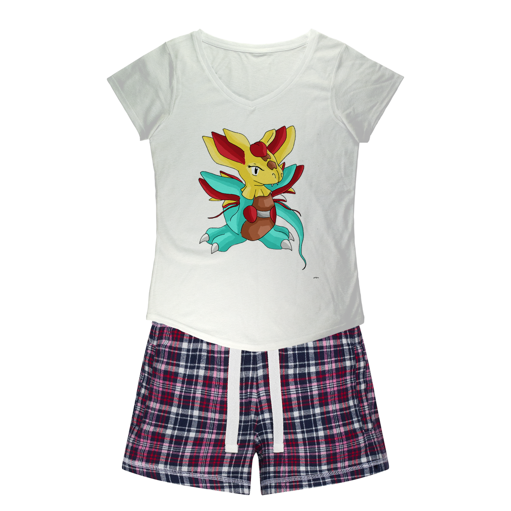 Fabaraess Women's Sleepy Tee and Flannel Short set featuring a relaxed fit T-shirt and vibrant flannel shorts, perfect for cozy nights.