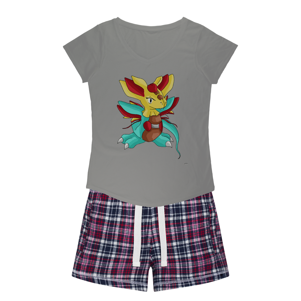 Fabaraess Women's Sleepy Tee and Flannel Short set featuring a relaxed fit T-shirt and vibrant flannel shorts, perfect for cozy nights.