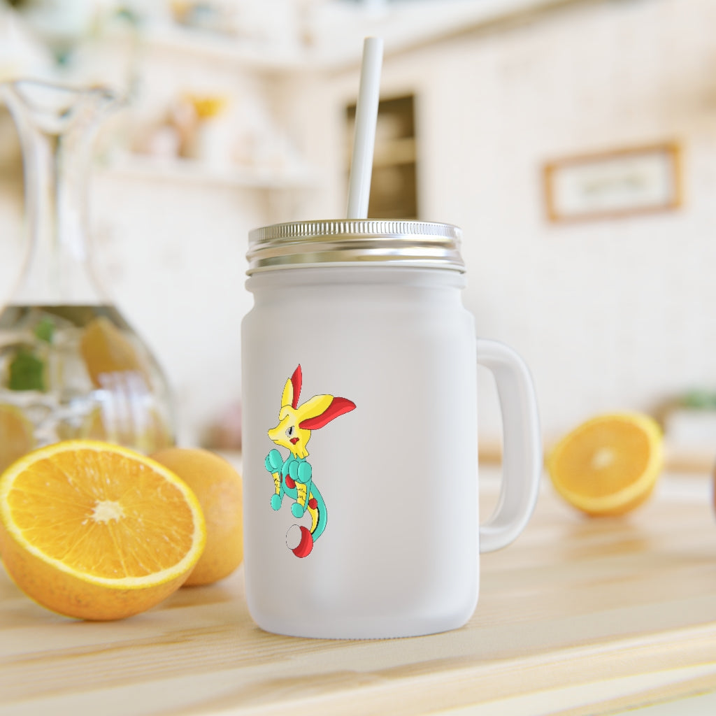 A stylish Fabaryu Mason Jar made of frosted glass, featuring a straw and lid, perfect for personalized drinks.