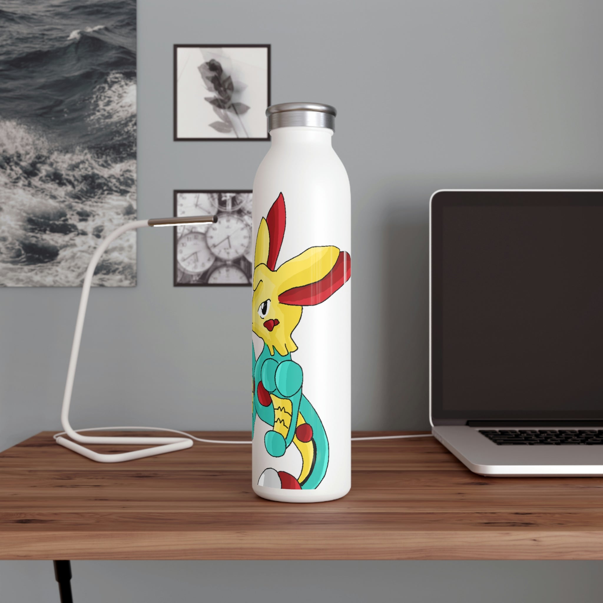 Fabaryu Slim Water Bottle in matte finish with silver cap, showcasing personalized designs.