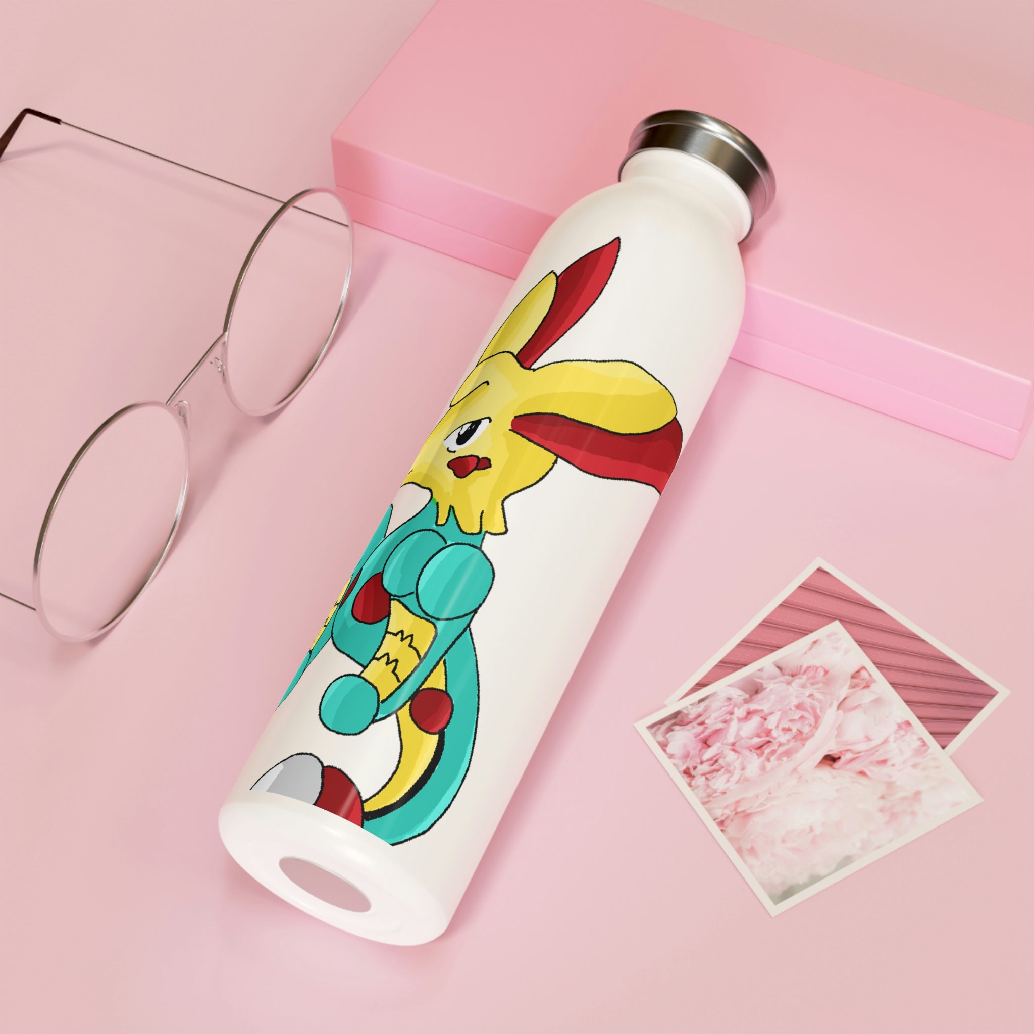 Fabaryu Slim Water Bottle in matte finish with silver cap, showcasing personalized designs.