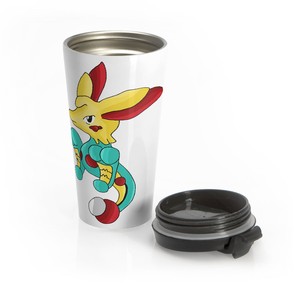 Fabaryu Stainless Steel Travel Mug with black plastic lid, showcasing its sleek design and sublimation printing.