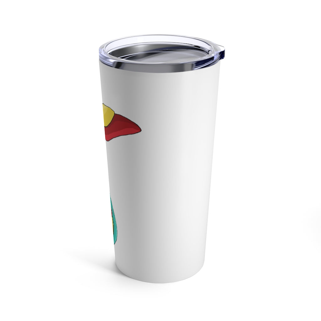 Fabaryu Tumbler 20oz in stainless steel with a see-thru plastic lid, showcasing its sleek design and rounded corners.