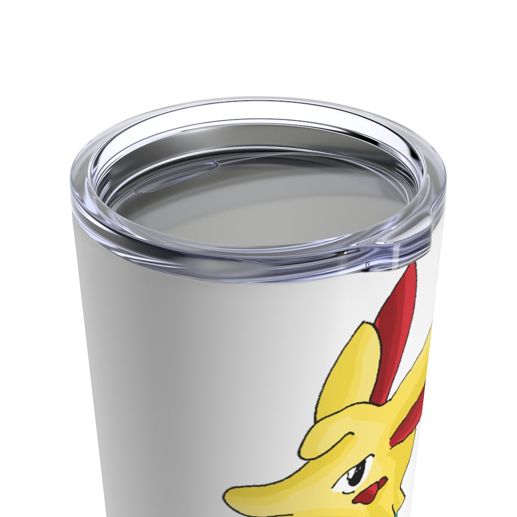 Fabaryu Tumbler 20oz in stainless steel with a see-thru plastic lid, showcasing its sleek design and rounded corners.