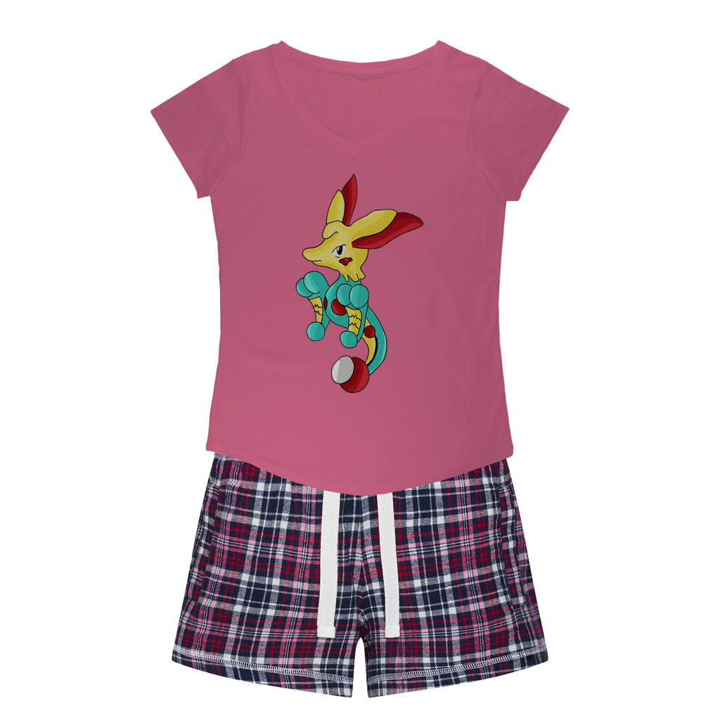 Fabaryu Women's Sleepy Tee and Flannel Short set featuring a relaxed fit T-shirt and vibrant flannel shorts, perfect for cozy nights.