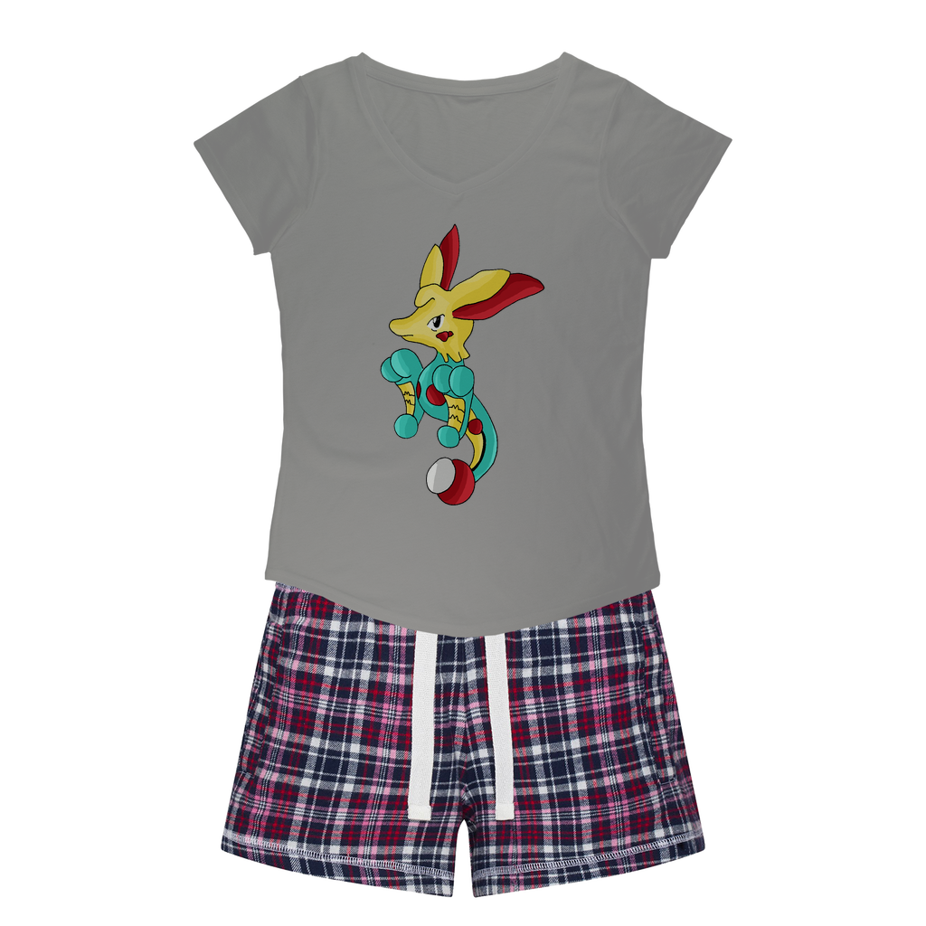 Fabaryu Women's Sleepy Tee and Flannel Short set featuring a relaxed fit T-shirt and vibrant flannel shorts, perfect for cozy nights.