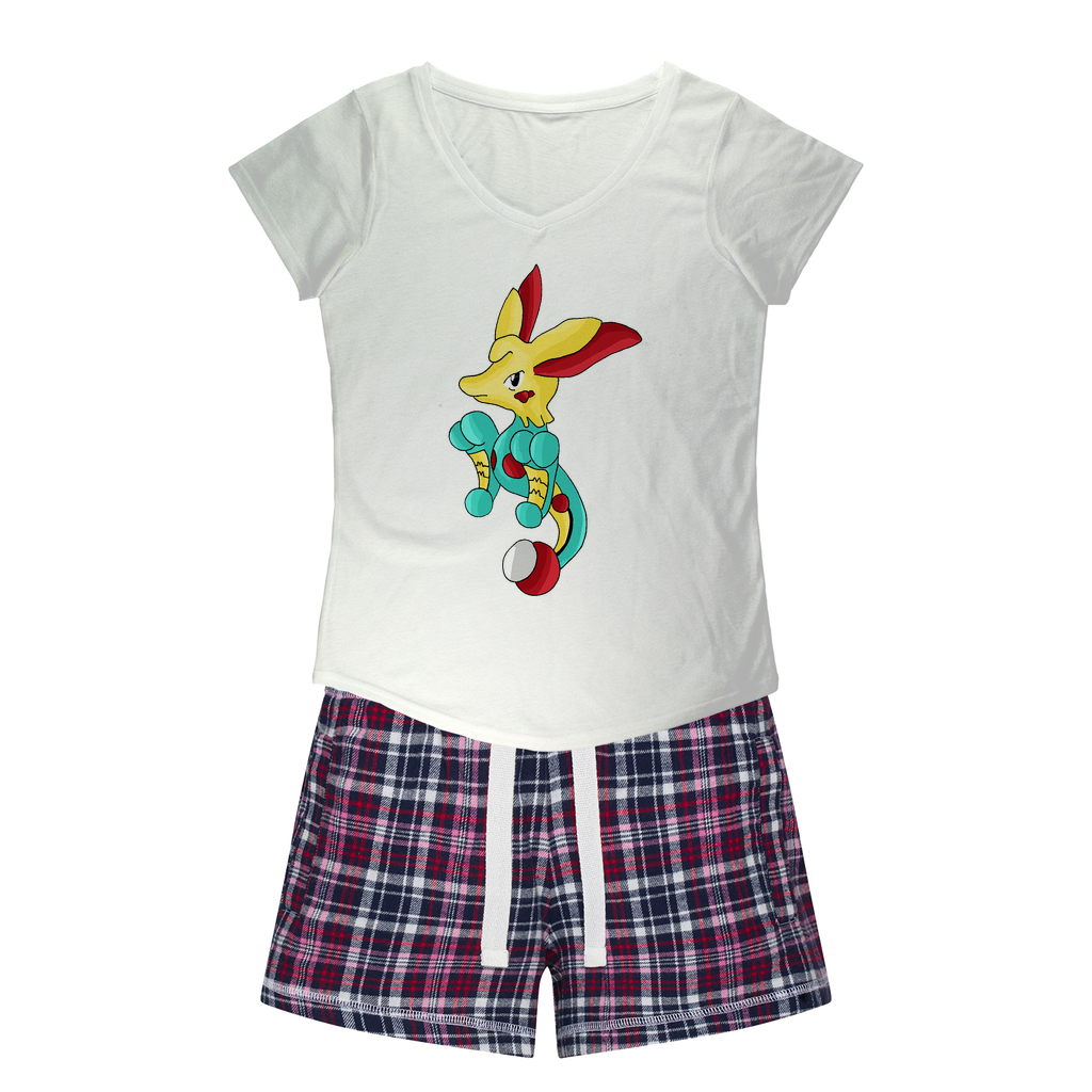 Fabaryu Women's Sleepy Tee and Flannel Short set featuring a relaxed fit T-shirt and vibrant flannel shorts, perfect for cozy nights.