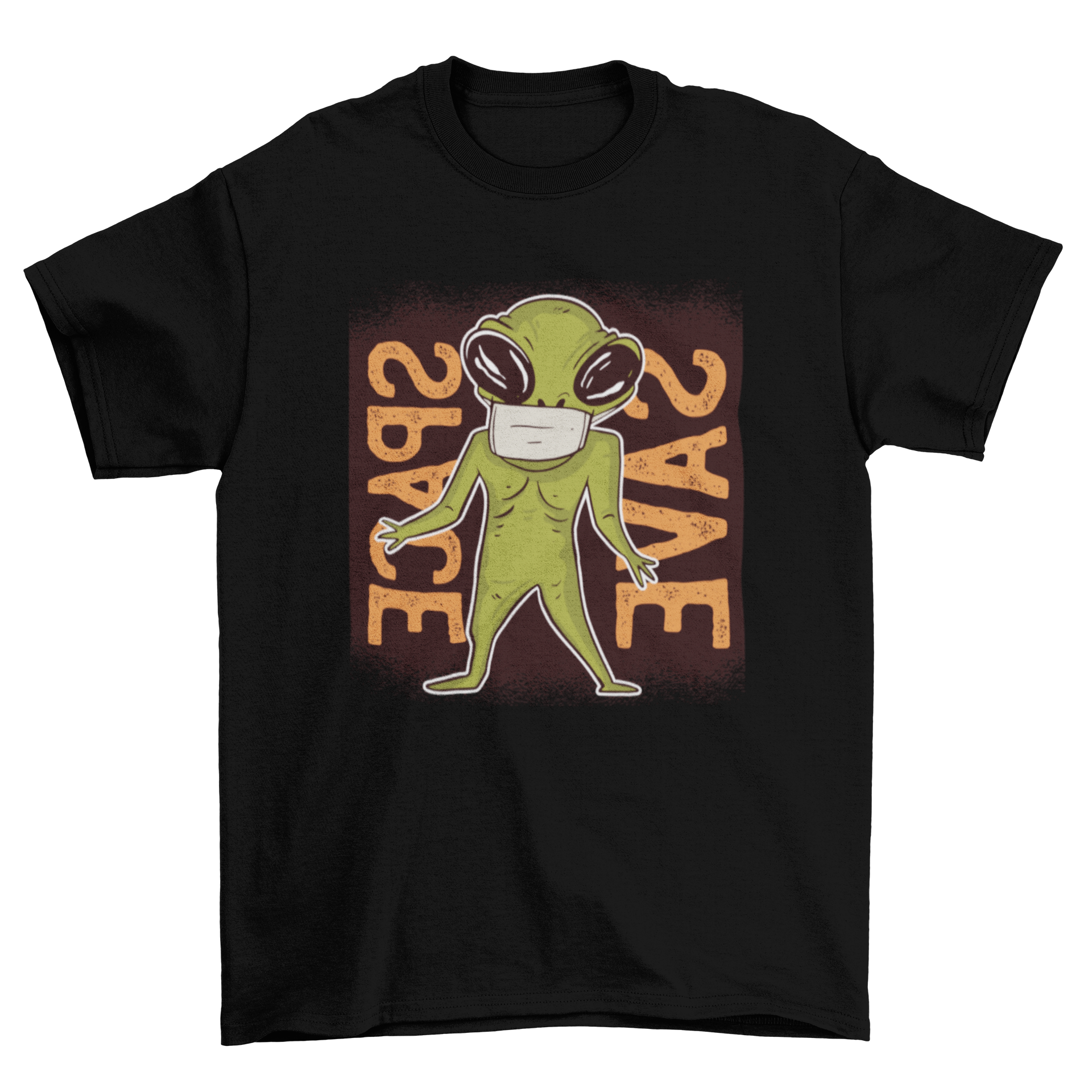 Facemask Alien T-Shirt featuring a colorful alien illustration and the phrase 'Save Space'.