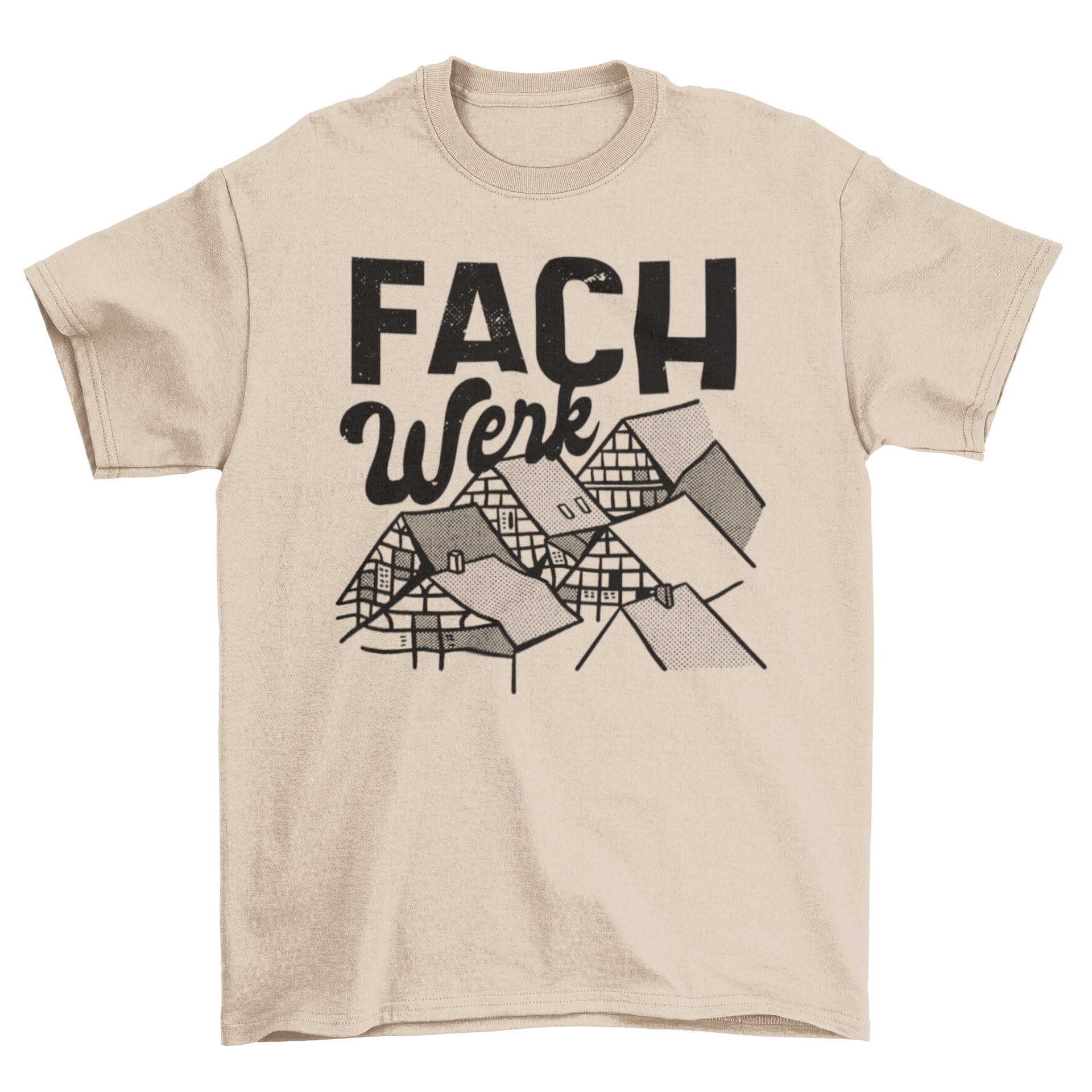 Fachwerk t-shirt featuring a detailed truss illustration and caption.