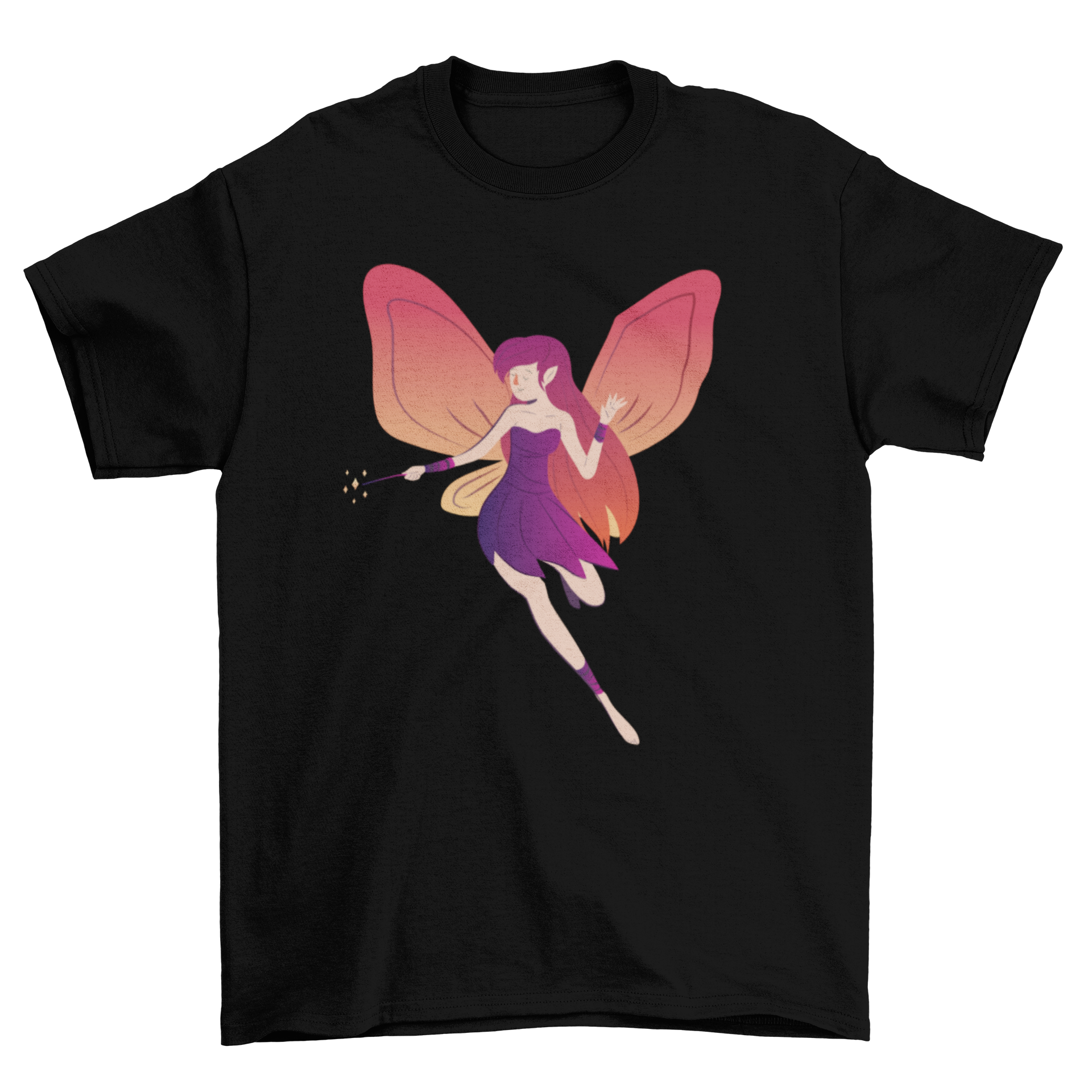 A stylish Fairy Girl T-shirt featuring a whimsical fairy girl design with colorful wings and enchanting elements.