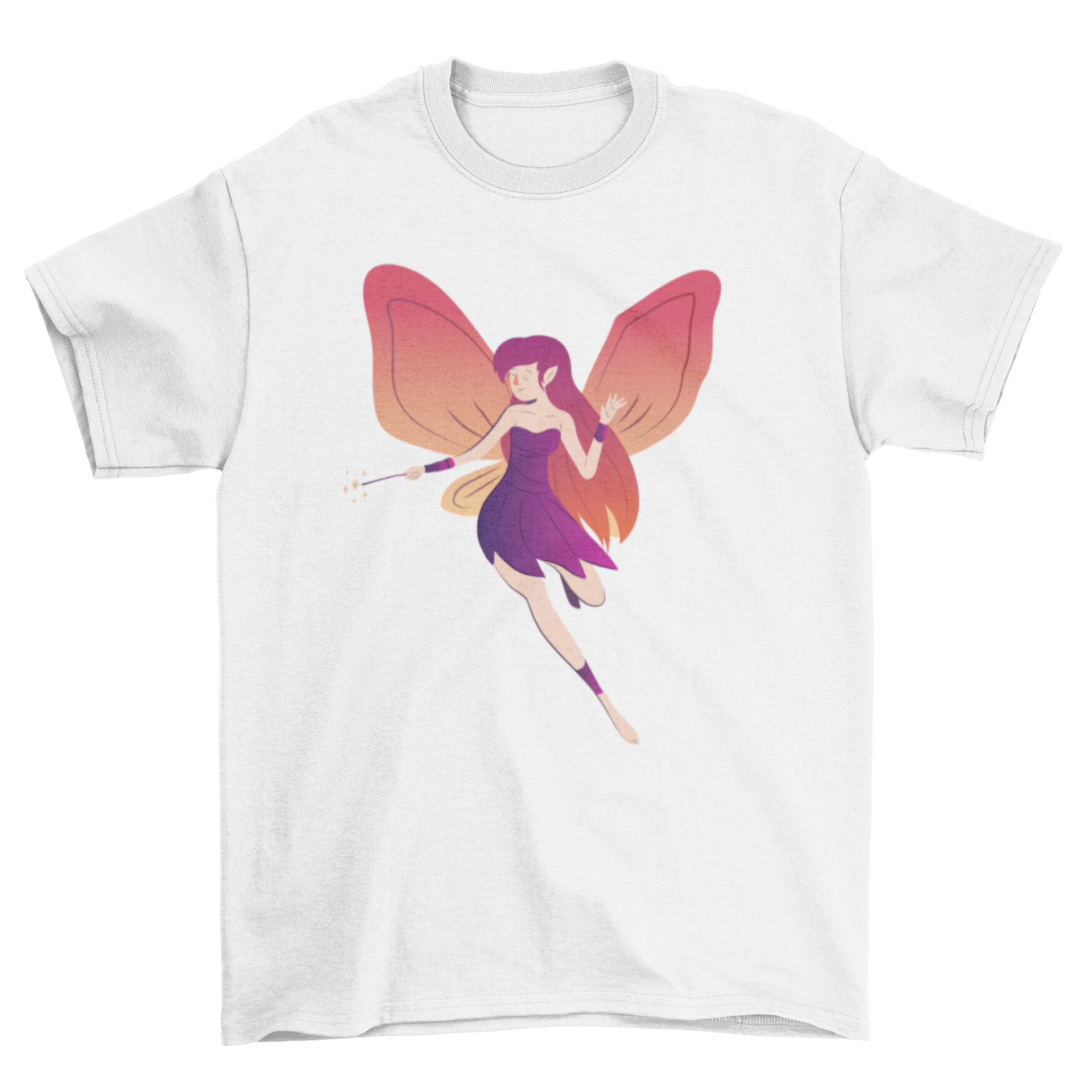 A stylish Fairy Girl T-shirt featuring a whimsical fairy girl design with colorful wings and enchanting elements.