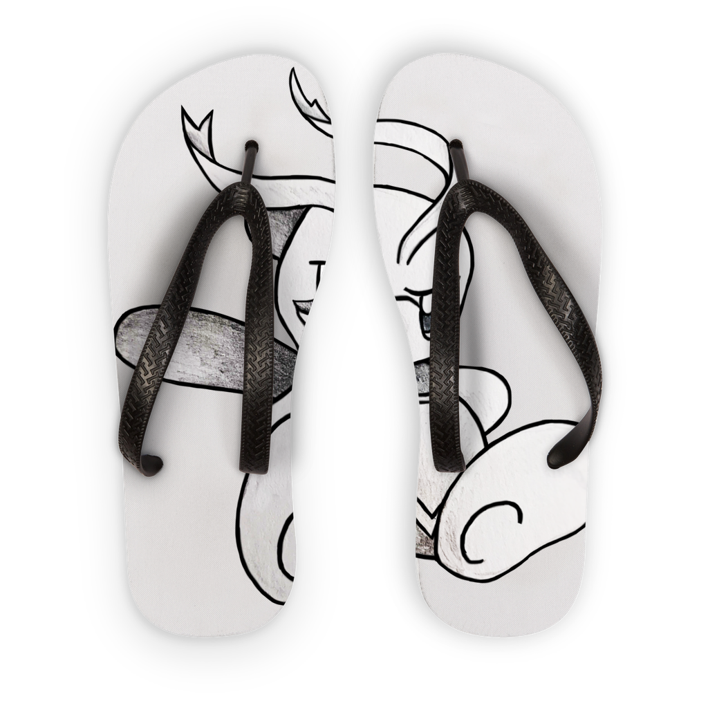 Fairyu Kids Flip Flops featuring customizable printed fabric and soft straps in black and orange.