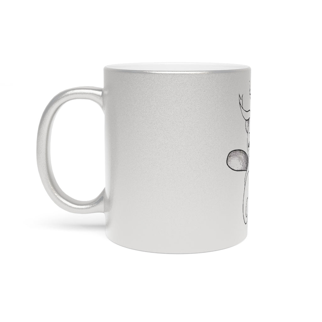 Fairyu Metallic Mug in Silver and Gold finishes, showcasing personalized designs and a comfortable C-handle.