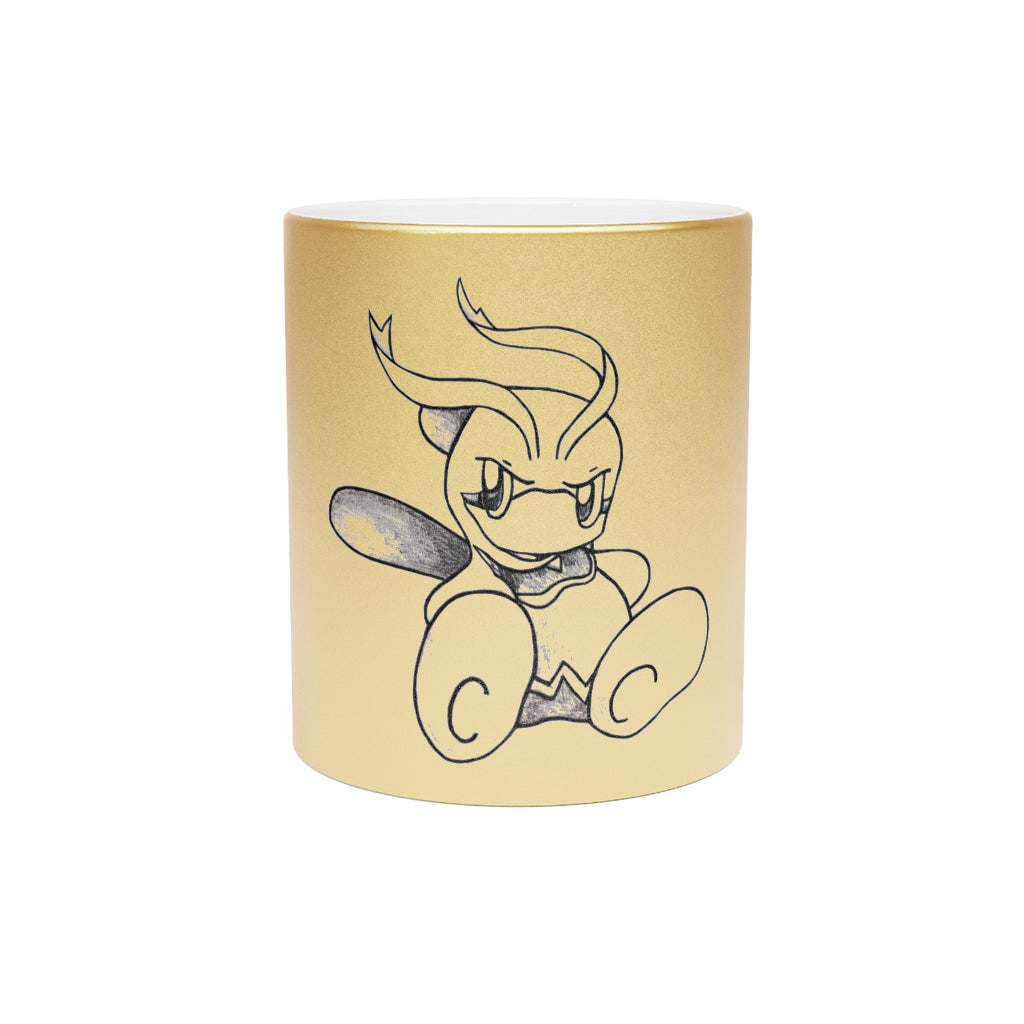 Fairyu Metallic Mug in Silver and Gold finishes, showcasing personalized designs and a comfortable C-handle.