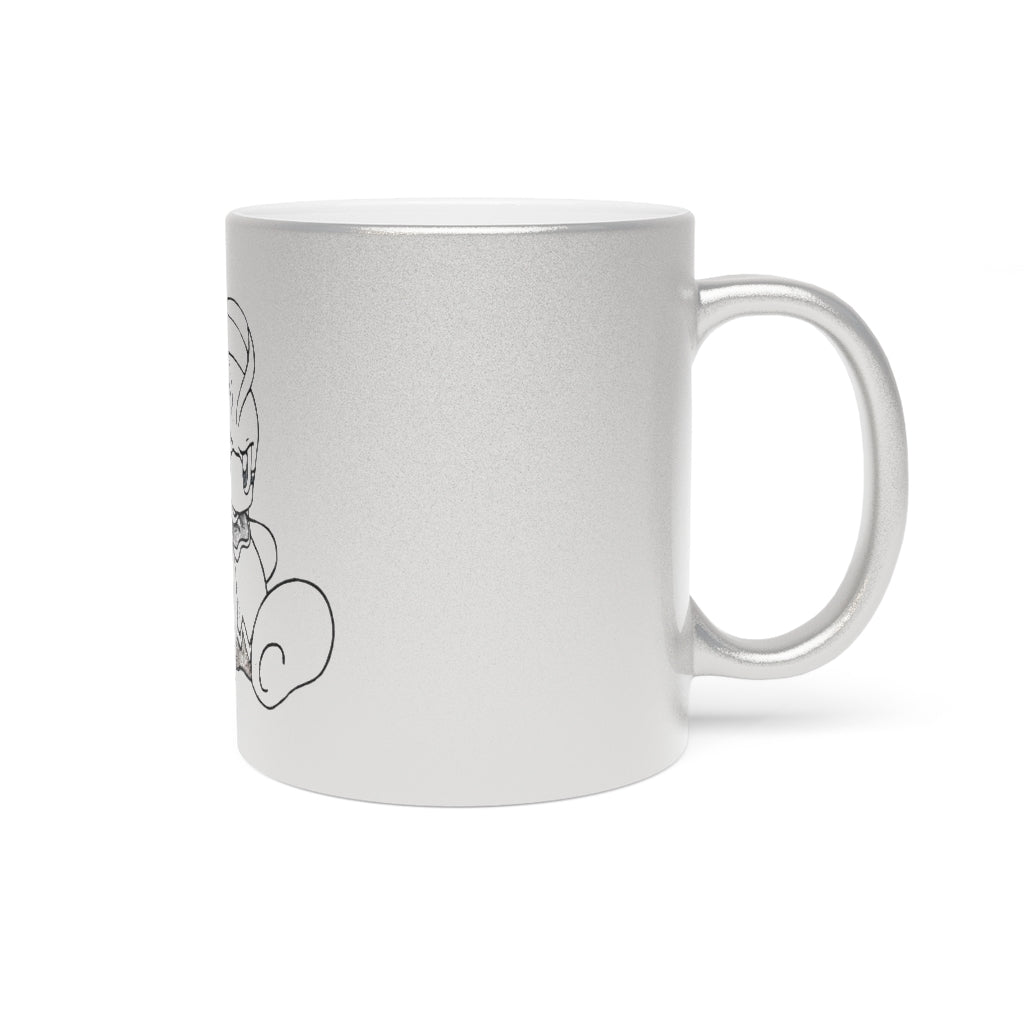 Fairyu Metallic Mug in Silver and Gold finishes, showcasing personalized designs and a comfortable C-handle.