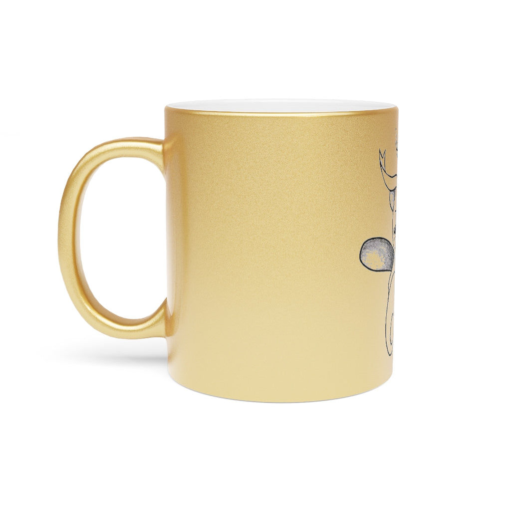 Fairyu Metallic Mug in Silver and Gold finishes, showcasing personalized designs and a comfortable C-handle.