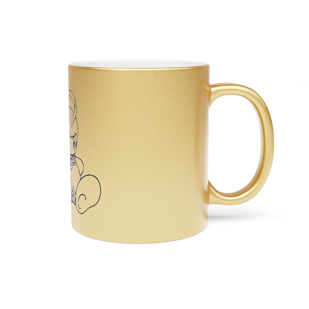 Fairyu Metallic Mug in Silver and Gold finishes, showcasing personalized designs and a comfortable C-handle.