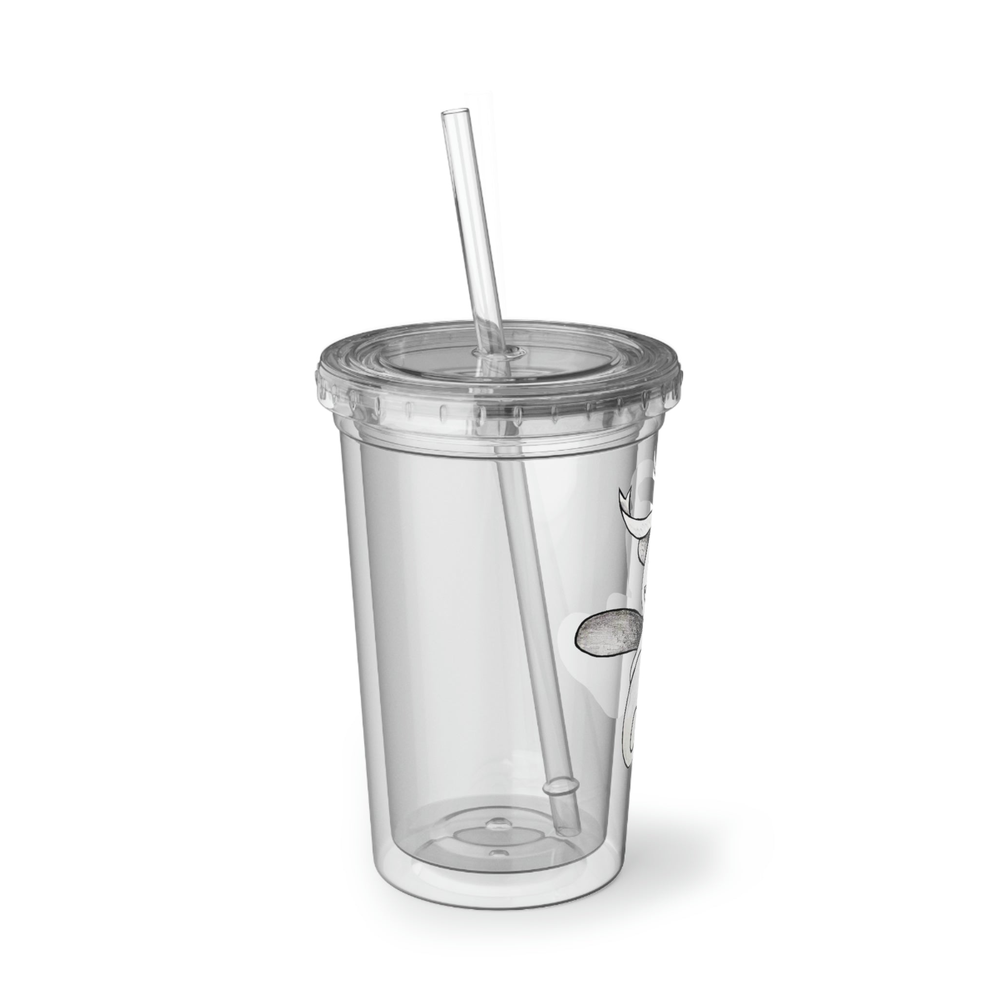 Fairyu Suave Acrylic Cup with double-wall insulation, featuring a vibrant custom design and a reusable straw.