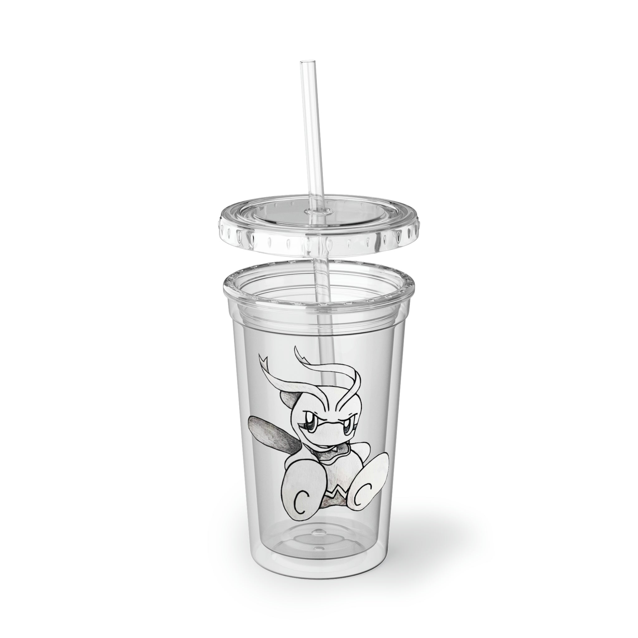 Fairyu Suave Acrylic Cup with double-wall insulation, featuring a vibrant custom design and a reusable straw.