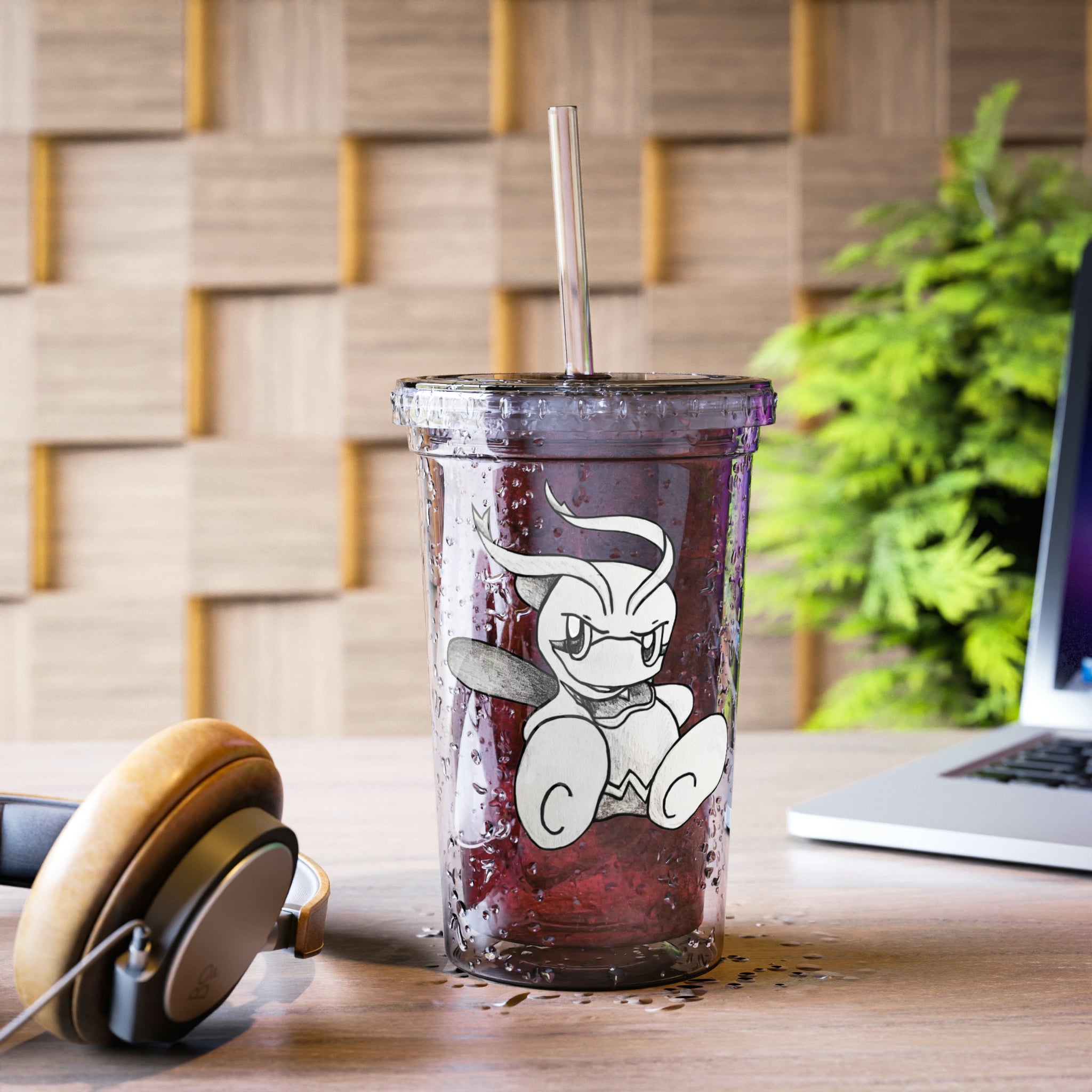 Fairyu Suave Acrylic Cup with double-wall insulation, featuring a vibrant custom design and a reusable straw.