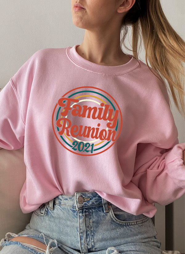 Family Reunion 2021 Sweat Shirt featuring a cozy fleece lining and adjustable cuffs, perfect for family gatherings.