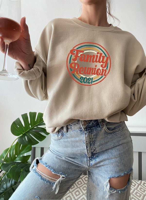 Family Reunion 2021 Sweat Shirt featuring a cozy fleece lining and adjustable cuffs, perfect for family gatherings.